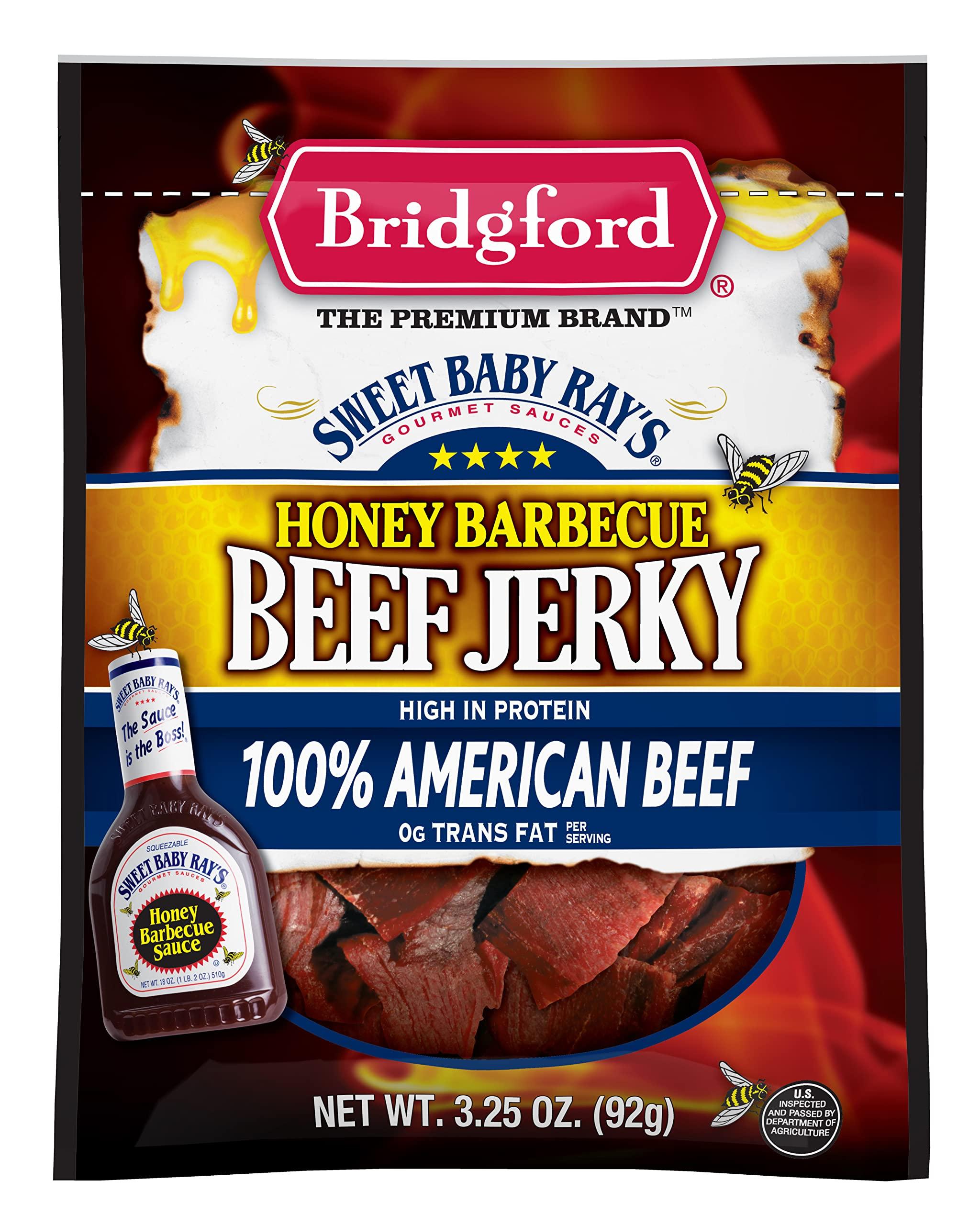 Bridgford Bridgford Sweet Baby Rays Beef Jerky Honey BBQ 3.25 oz Pack of 2 - High Protein Jerky for Midday Energy Boost or Post Workout Snack - Naturally Smoked Ready-to-Eat Meat Snacks for On the Go Snacking