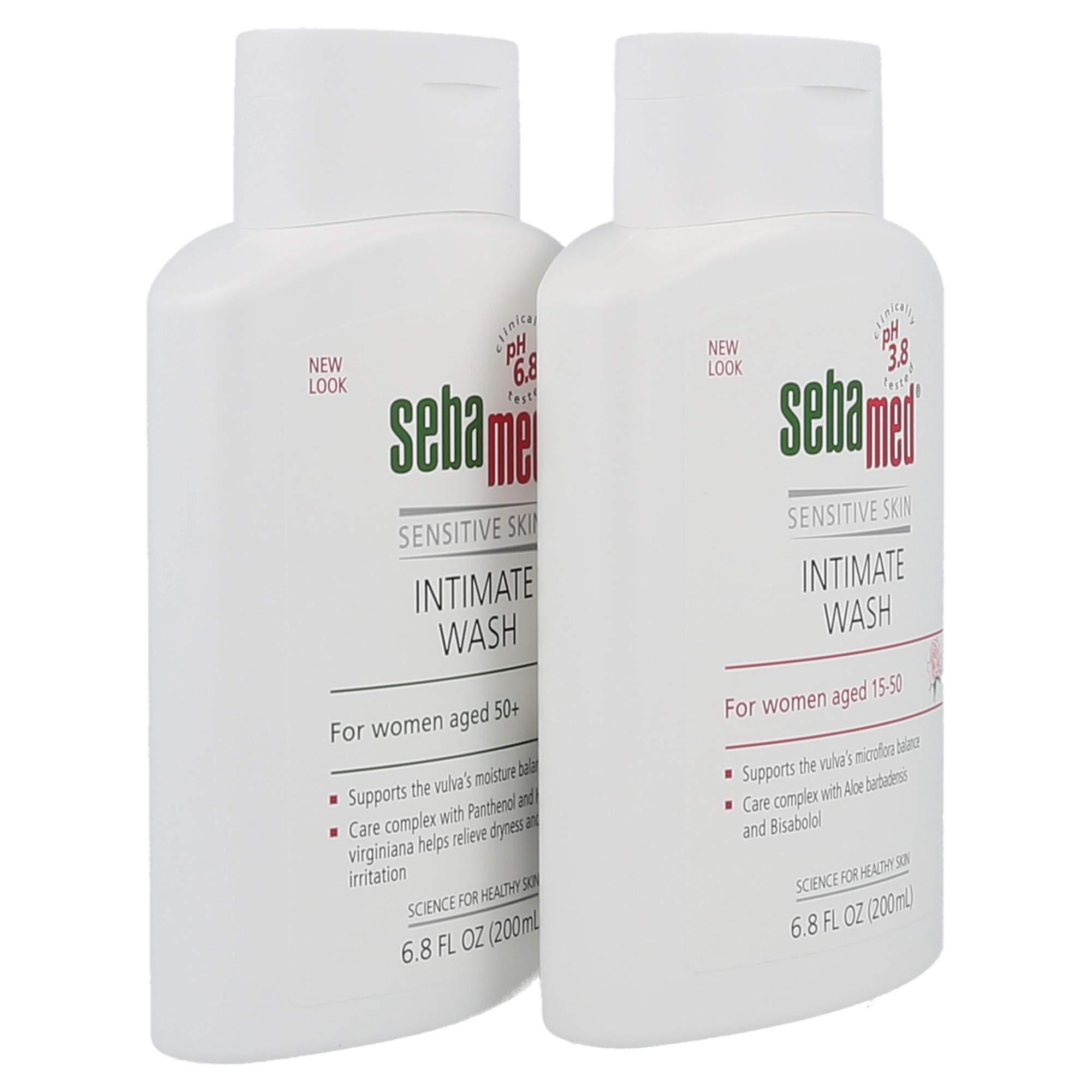 SEBAMED Sebamed Feminine Intimate Wash pH 3.8 for Microflora Balance with Aloe Vera and Sebamed Feminine Intimate Wash Menopause pH 6.8 for Women Aged 50 and Above (200mL Bottles) Value Pack