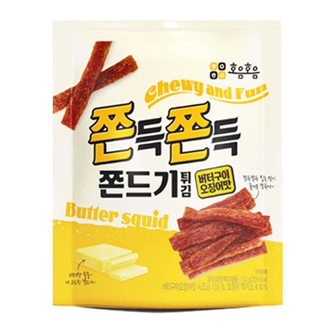 MENBLY Jjondigi Korean Old School Snack Jjondgi 2 Pack Set (Tteokbokki/Butter squid/Spicy Buldak) (Butter-Grilled Squid Flavor)
