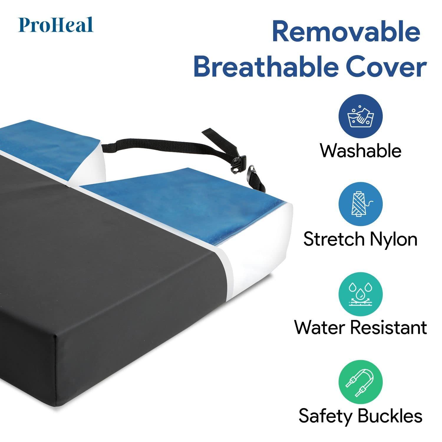 ProHeal Gel Coccyx Wheelchair Seat Cushion - Tailbone Pressure and Pain Relief - Gel Infused High Density and Resilient Foam with Coccyx Cut Out - 18\" x 16\" - 2 Low Profile - 1 Year Warranty