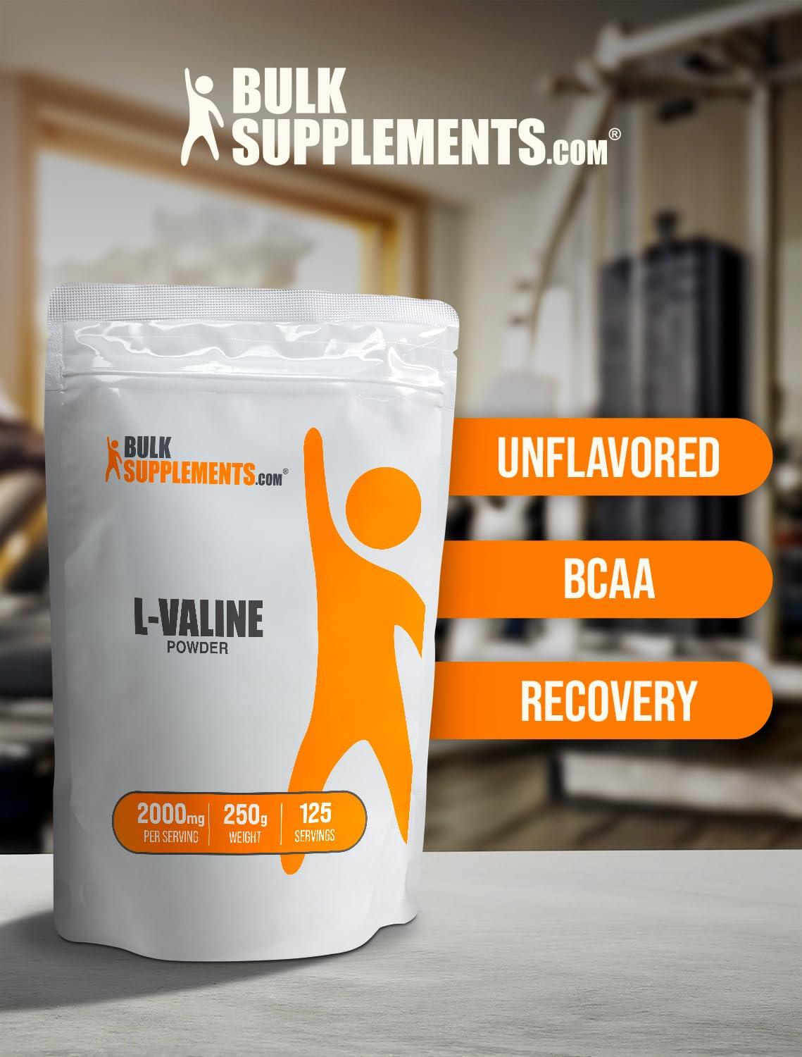 BulkSupplements BulkSupplements.com L-Valine Powder - Valine Supplement, Valine Amino Acids - BCAA Supplement, L-Valine 2000mg - Gluten Free, 2000mg per Serving, 250g (8.8 oz) (Pack of 1)