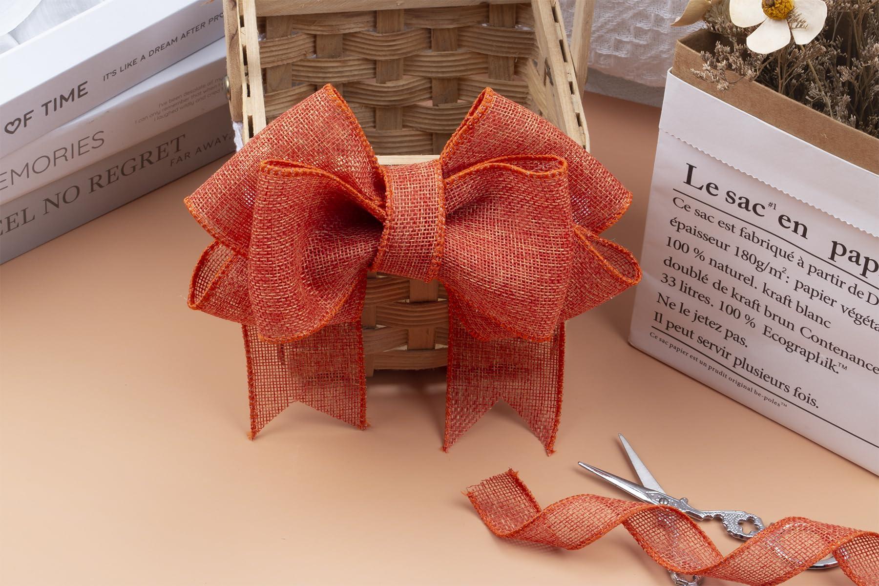 Ribbonitlux Ribbonitlux Honey Peach Burlap Wired Ribbon, 1 inch x 20 Yards, Wired Edge Burlap Ribbon for Gift Wrapping, Big Bow, Wreath, and Christmas Tree Decoration