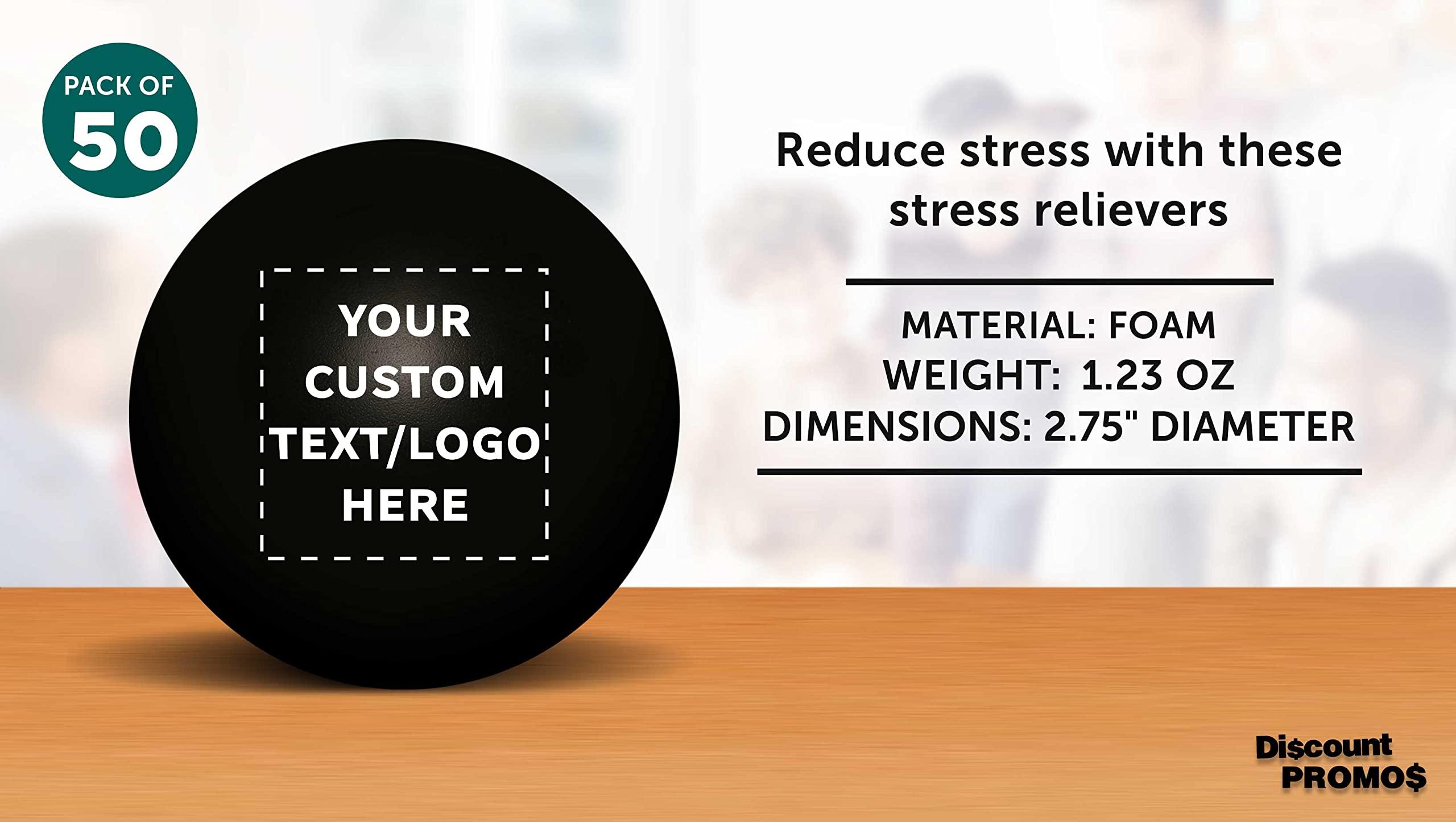 DISCOUNT PROMOS Custom Stress Balls for Adults Set of 50, Personalized Bulk Pack - Relief, Perfect for Your Desk, Office or Home - Black
