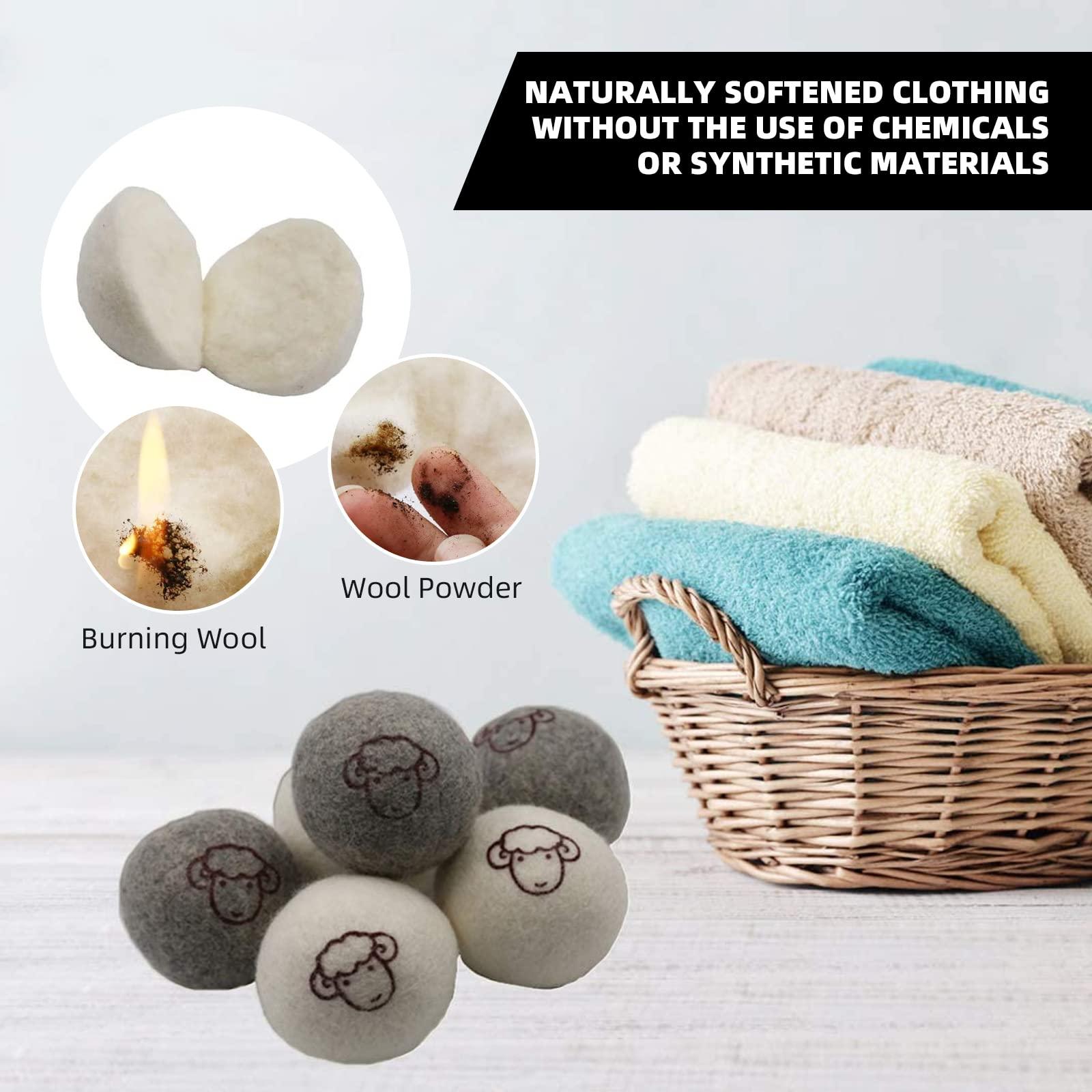 LNBEI Wool Dryer Balls - 6 PCS Tumble Dryer Balls, Hypoallergenic, Reusable, Anti Static Tumble Dryer Balls, Natural Fabric Softener, Reduce Drying Time and Wrinkles, Wool Balls for Tumble Dryer