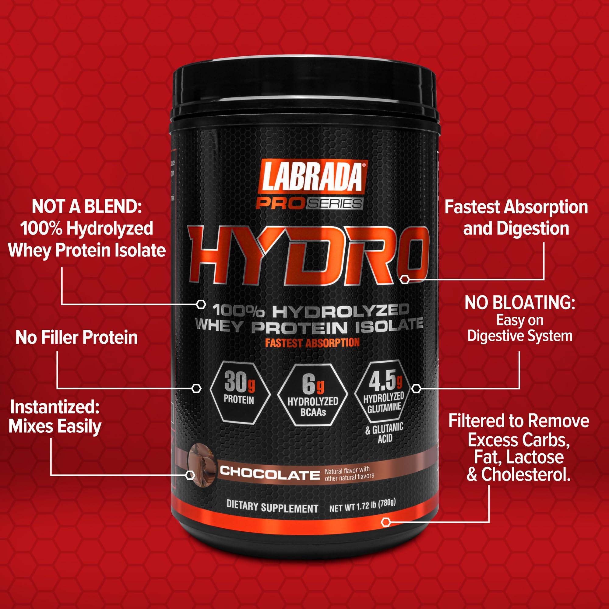 Labrada Labrada Hydro 100% Pure Hydrolyzed Whey Protein Isolate Powder, Lactose Free, Fastest Digesting, Instant Mixing,Delicious Taste 20 Servings(Chocolate)