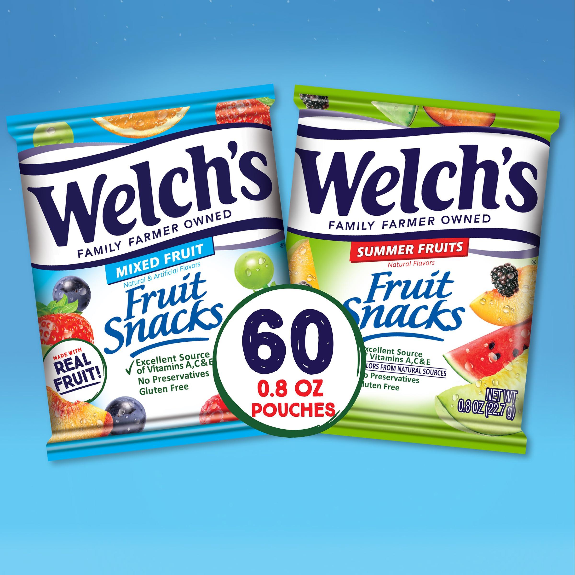 Welch’s Fruit Snacks Welch\'s Fruit Snacks, Mixed Fruit & Summer Fruits Variety Pack, Perfect for Valentine\'s Day, Bulk Pack, Gluten Free, Individual Single Serve Bags, 0.8 oz (Pack of 60)