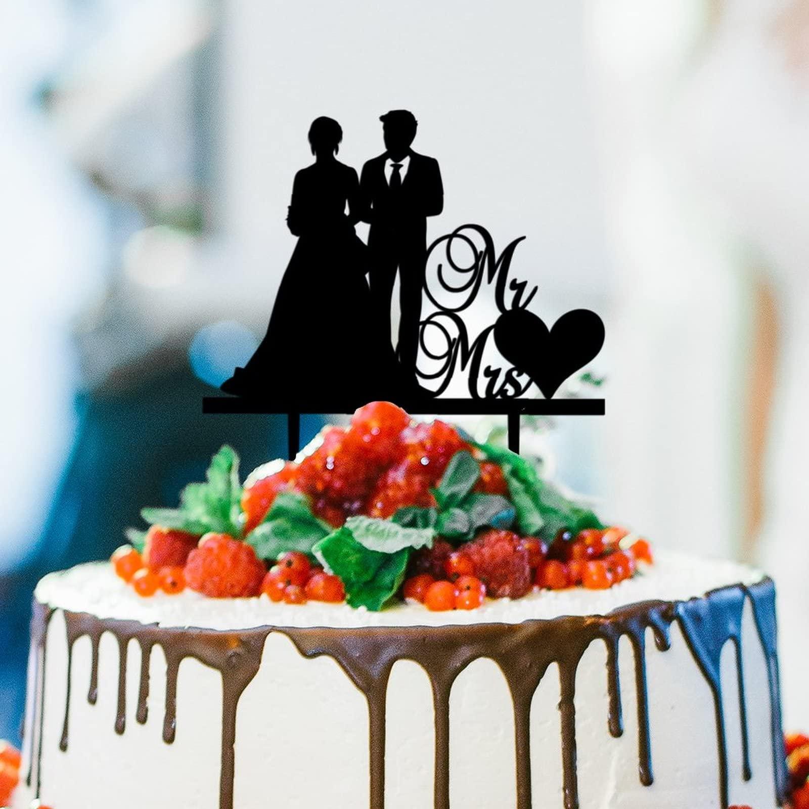 DENOOO Acrylic Cake Toppers for Wedding Romantic Bride & Groom Mr & Mrs Heart-shaped Cake Topper Cake Toppers for Wedding Party Cake Decor Wedding Cake Decoration Engagement Decoration
