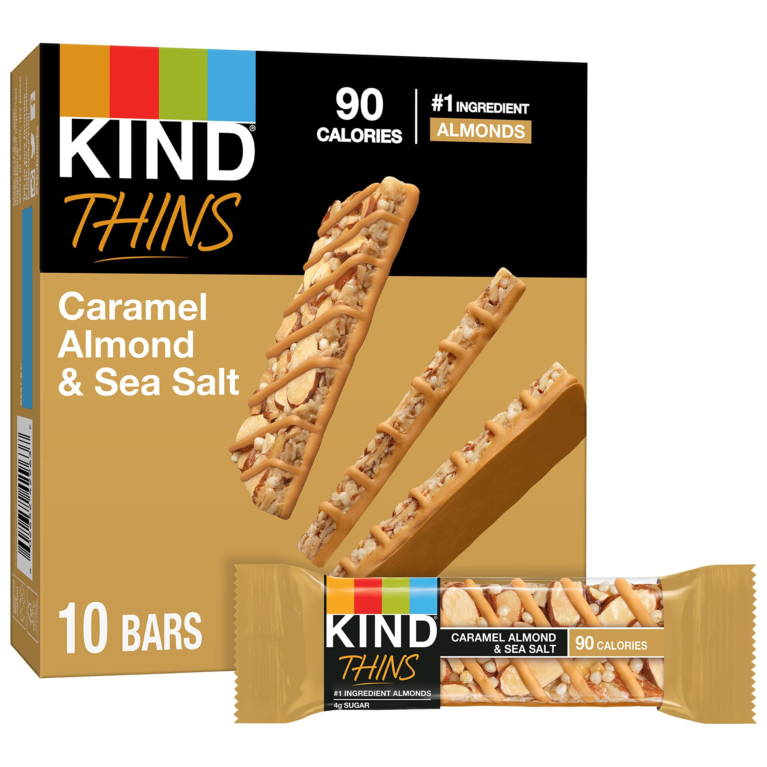 KIND KIND THINS Caramel Almond & Sea Salt Bars, 0.74 Ounce, Gluten Free, 4g Sugar, 10 Count (Pack of 6)