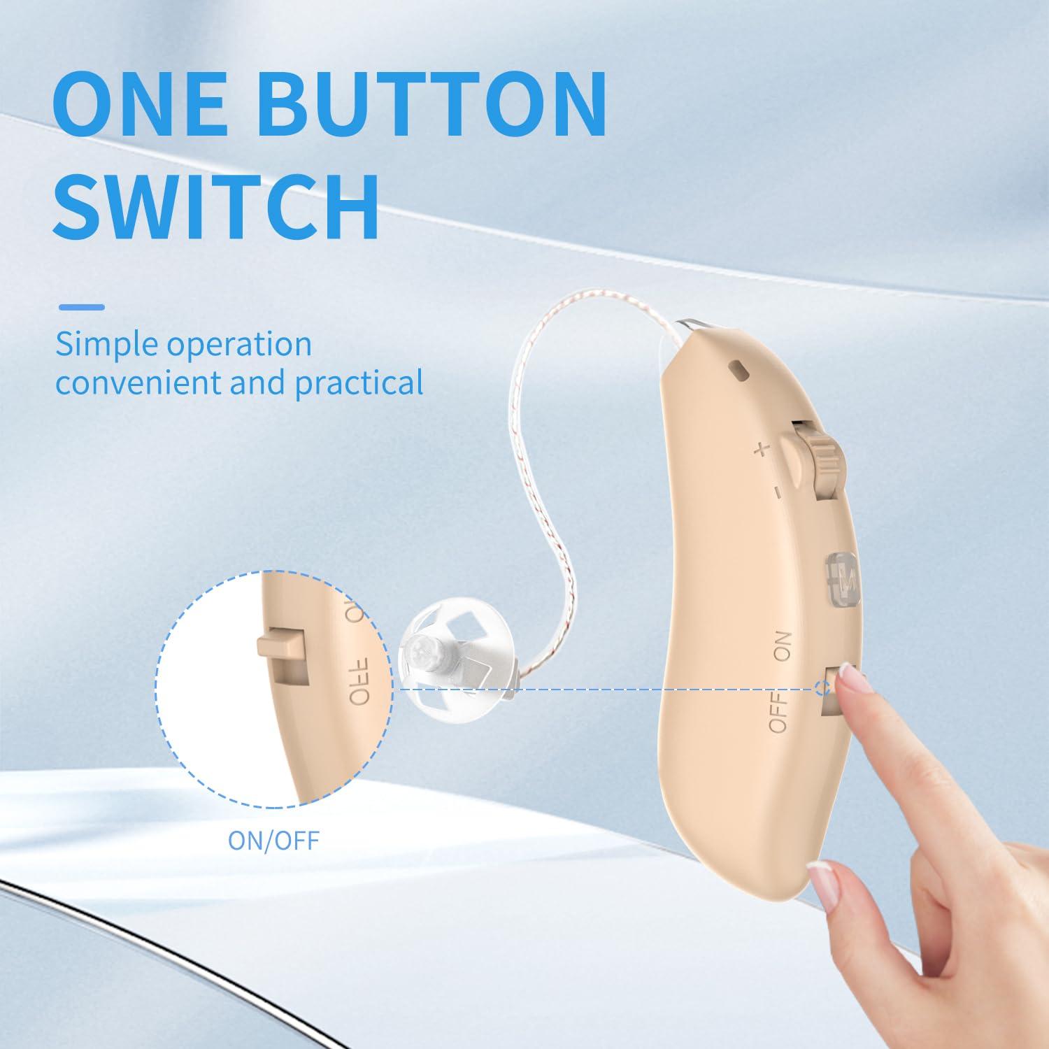 OMAGISM hearing aids for seniors rechargeable with noise cancelling,, 16 Channels Digital RIC Hearing Aids with Real Voice, Invisible Comfortable without Whistling Charging Box Displaying PowerOTC hearing