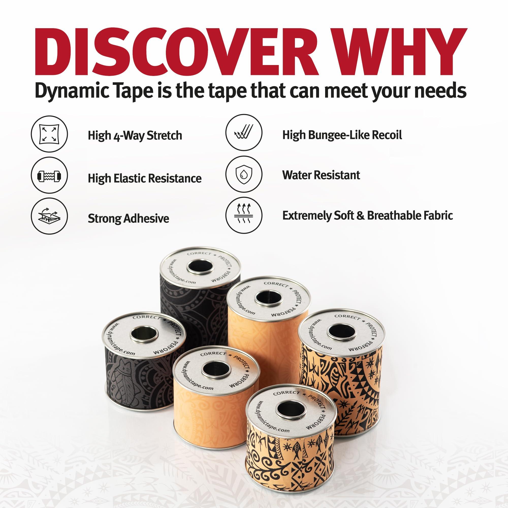 Dynamic Tape Dynamic Tape | Biomechanical Adhesive Tape | Physio Tape for Knee, Ankle, Shoulder, Leg, Muscle Support | Sports Tape for Football, Rugby, and More - Ideal for Athletes | Black & Beige - 2\" Width
