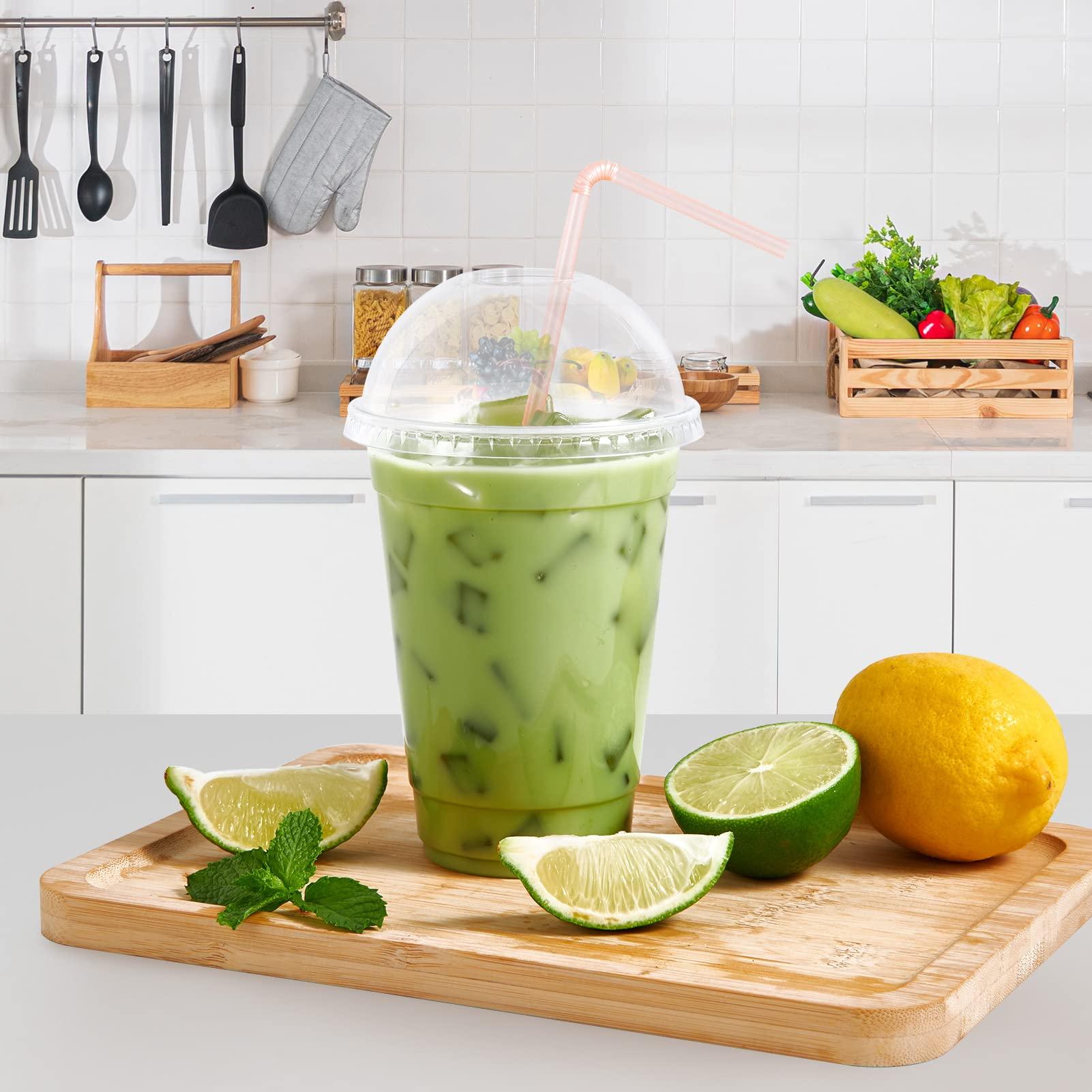 FOCUSLINE FOCUSLINE 200 PACK 16oz Clear Plastic Cups with Lids, Disposable Cold Drinking Cups, 16 Ounce Large Clear Cups with Dome Lids with Holes for Smoothie, Milkshake, Bubble Tea, Parfait