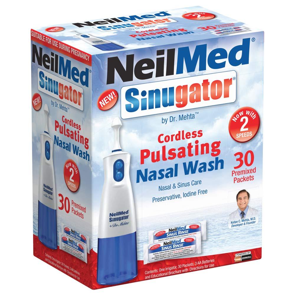 NeilMed NeilMed Sinugator Cordless Pulsating Nasal Wash Kit with One Irrigator, 30 Premixed Packets and 3 AA Batteries(Pack of 1)