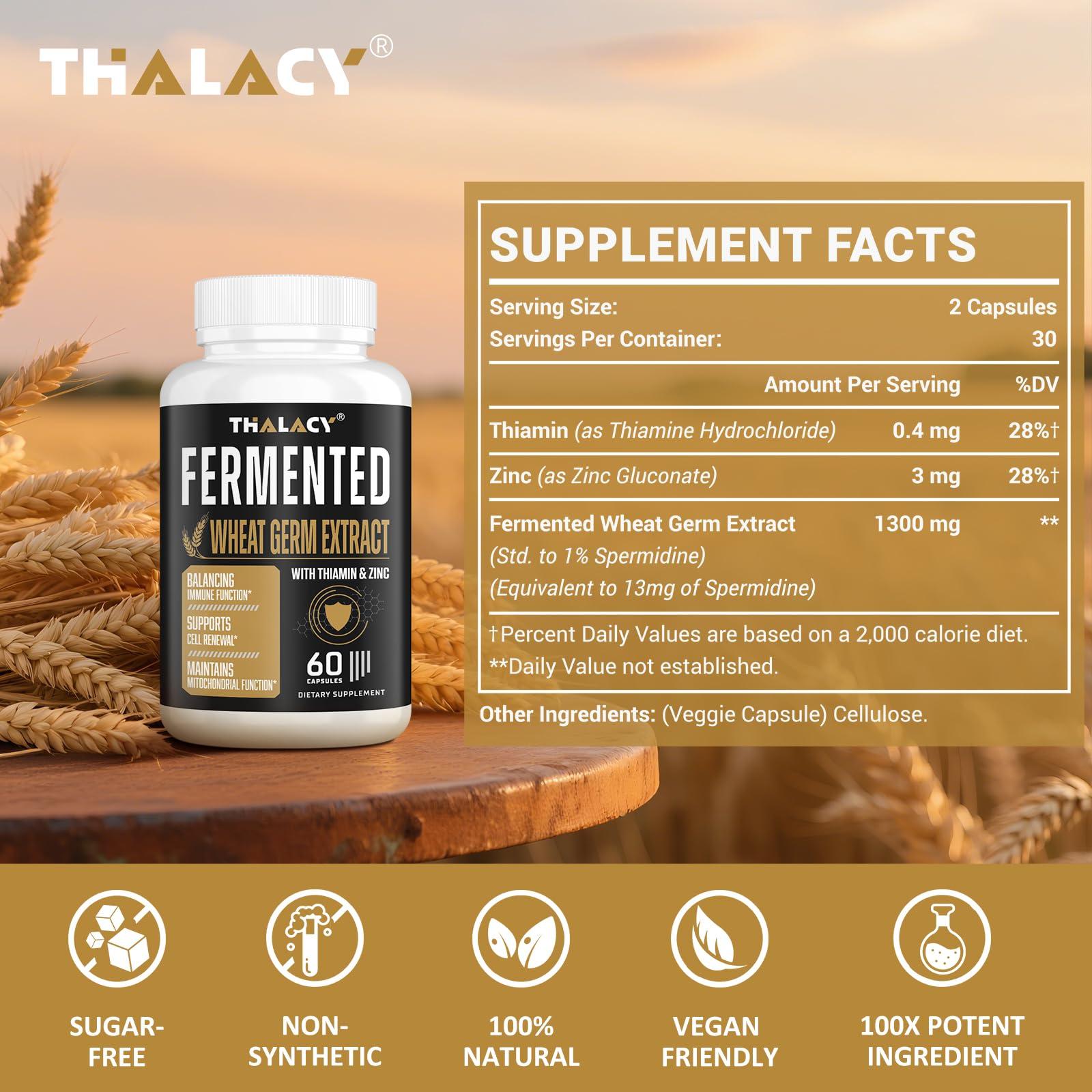 Thalacy Spermidine Supplements 13mg - 1300mg Wheat Germ Extract Capsules Potent Formula with Higher Spermidine Content and Zinc for Healthy Aging, Daily Immune System and Cell Renewal (6 Pack)