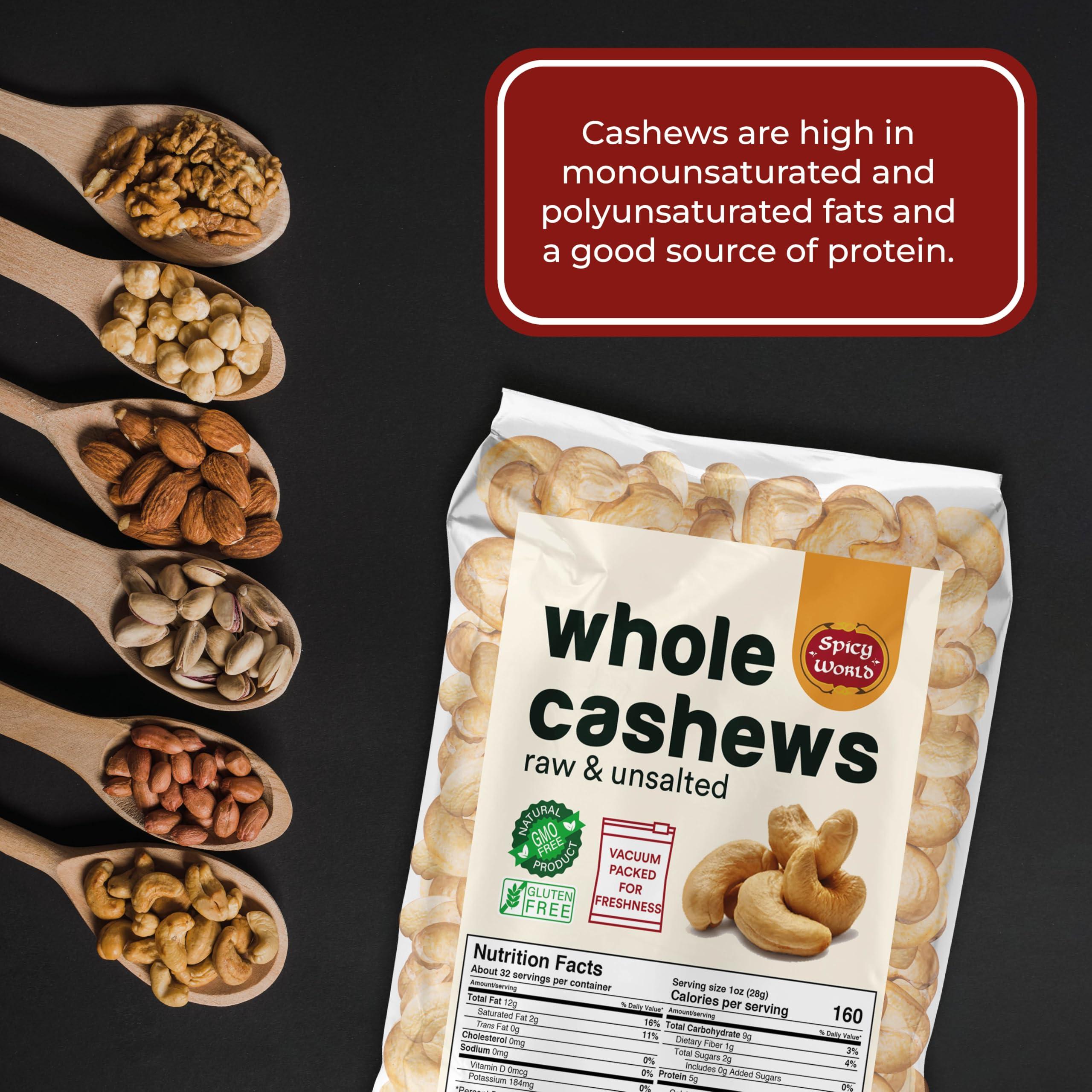 Spicy World Spicy World Raw Cashews Whole 2 Pound Bulk - Unsalted, Natural & Pure, No Chemicals