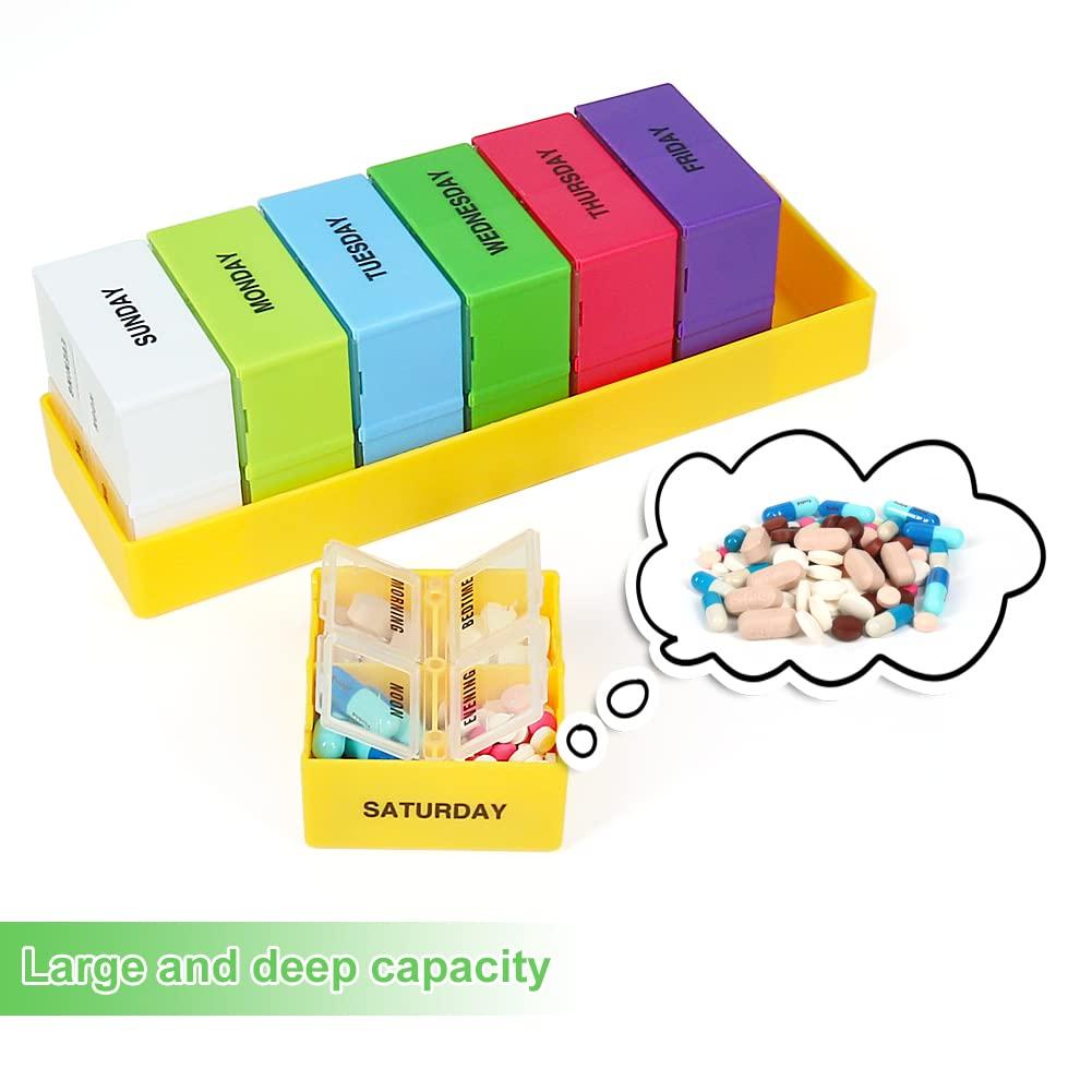 HRX Package HRX Package Weekly Deep Capacity Pill Organizer 4 Times a Day, 7 Day Large Pill Box Dispenser, AM/PM Pop-Out Pill Planner