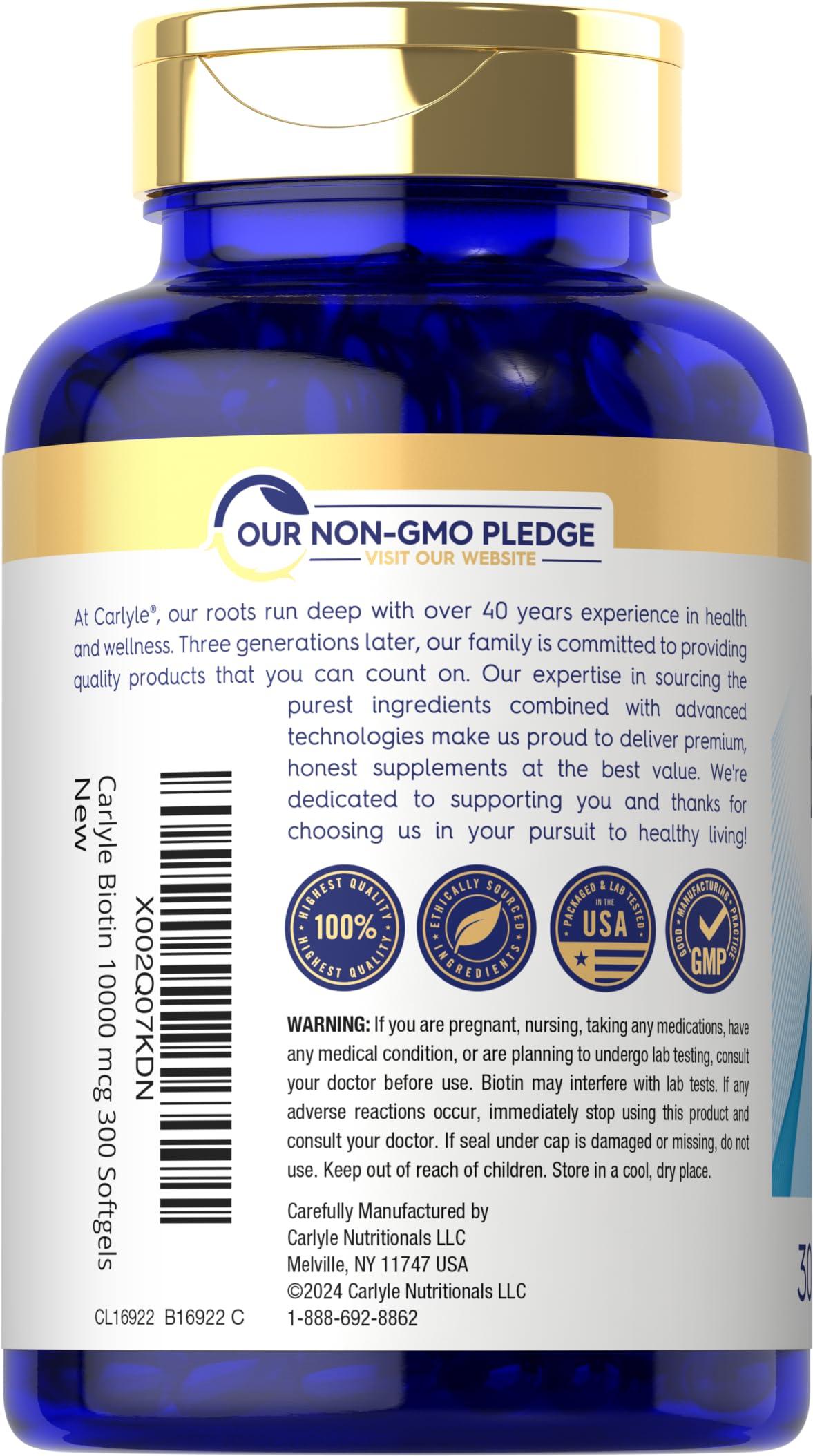 Carlyle Carlyle Biotin 10000mcg | 300 Softgels | Max Strength | Non-GMO, Gluten Free Supplement