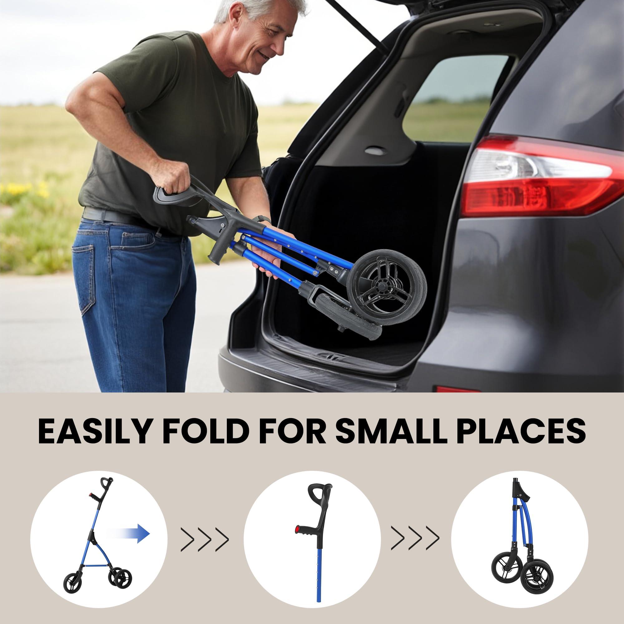 DAILYLIFE DAILYLIFE Rollator Walker for Seniors & Caregivers - Steerable Cane with 7.5" Wheels, Adjustable Height, Folding Design, Lightweight Aluminum Frame - Blue