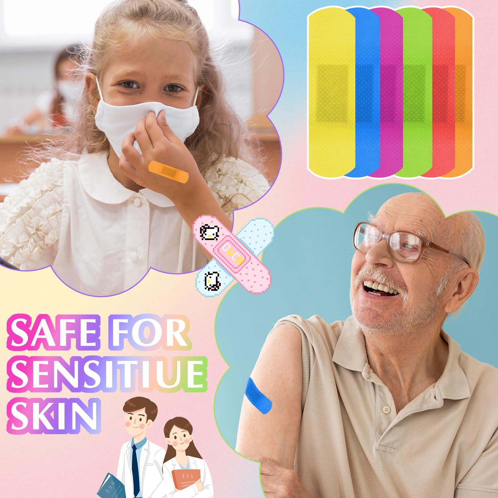Abeillo 120Pcs Cute Colored Bandages Waterproof, Adhesive Flexible Fabric Kids Bandages Breathable for Scrapes Wound Care and First Aid, Band Aids for Your Kids Home School