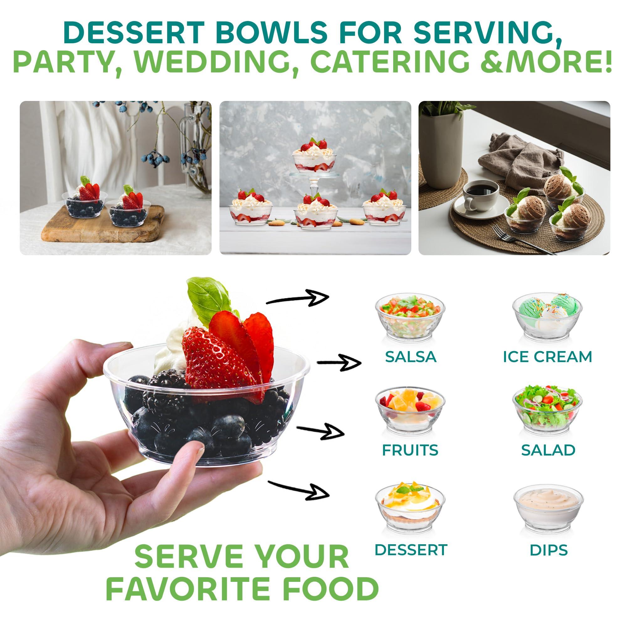JoyServe JoyServe Clear Mini Plastic Bowls - (Bulk 50 Pack) 6 Oz Disposable Premium Hard Plastic Dessert Bowls for Serving, Weddings, Catering, Parties, Salsa, Home or Event Party Supplies