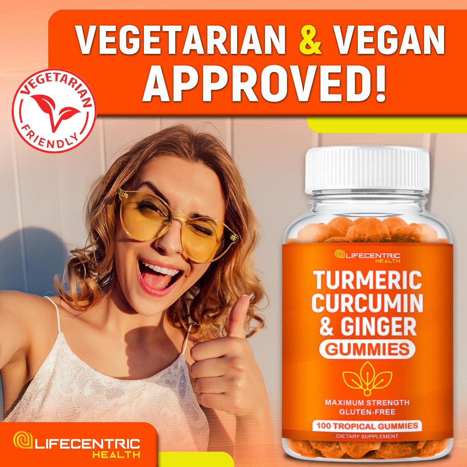 LifeCentric Health Turmeric Gummies for Adults and Kids | Max Strength Turmeric and Ginger Supplement | Vegan Organic Natural Turmeric Curcumin Gummies for Overall Health | Best Turmeric Supplement with Ginger