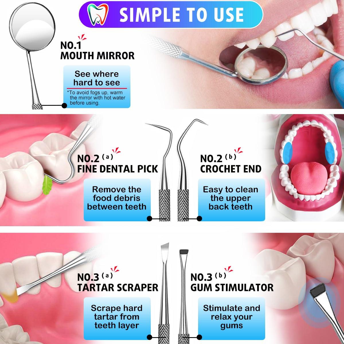 G.CATACC G.CATACC Dental Tools, Dental Pick Teeth Cleaning Tools Hygiene Kit, Plaque Remover for Teeth, Professional Stainless Steel Tooth Scraper Plaque Tartar Cleaner - with Case