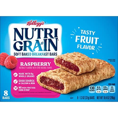 Nutri Grain Nutri-Grain Soft Baked Breakfast Bars, Made with Whole Grains, Kids Snacks, Raspberry, 10.4oz Box (8 Bars)