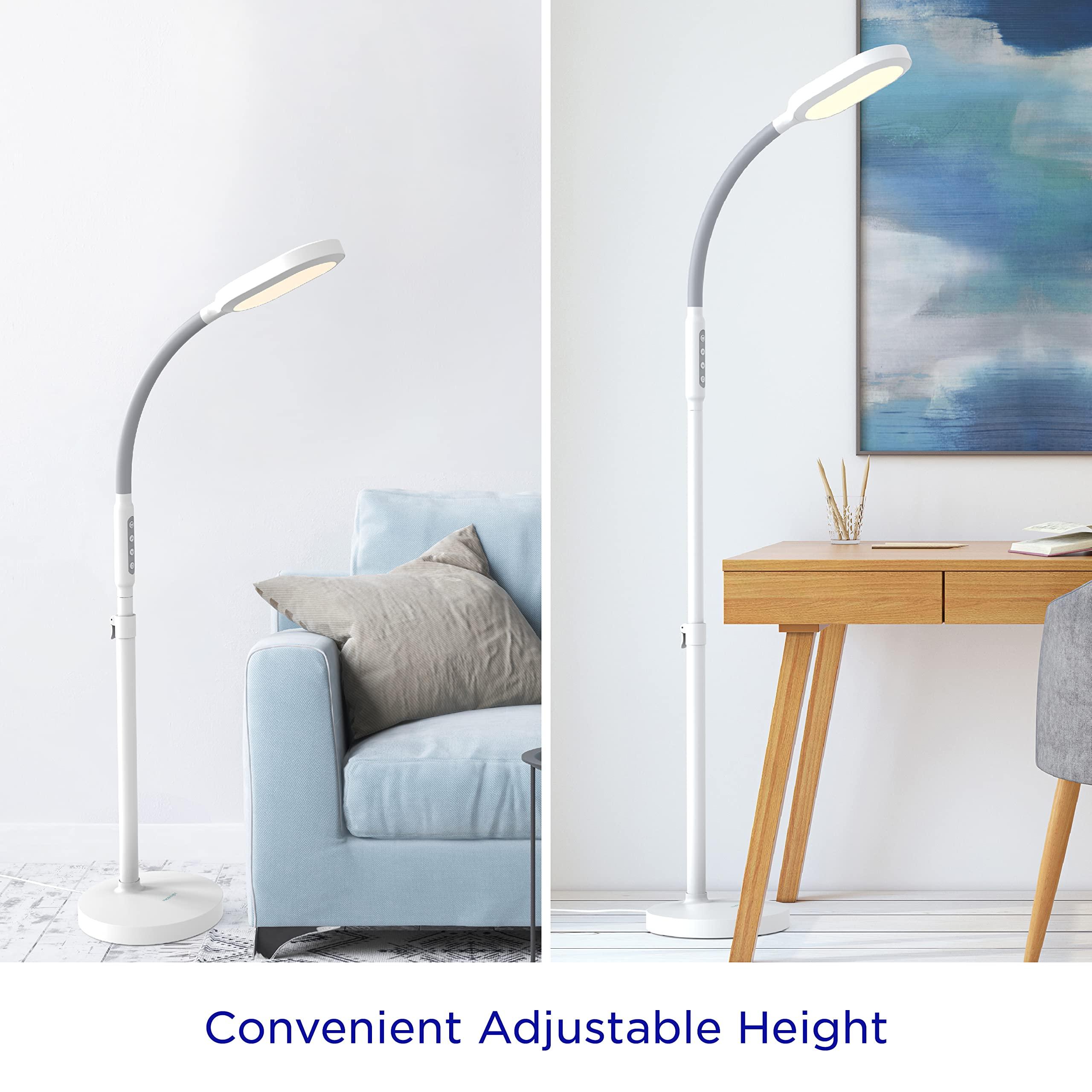 Verilux Verilux HappyLight Duo - 2-in-1 Light Therapy & Task Floor Lamp - UV-Free Full Spectrum LED, 10,000 LUX, Adjustable Brightness and Color, Flexible Gooseneck, and Adjustable Height