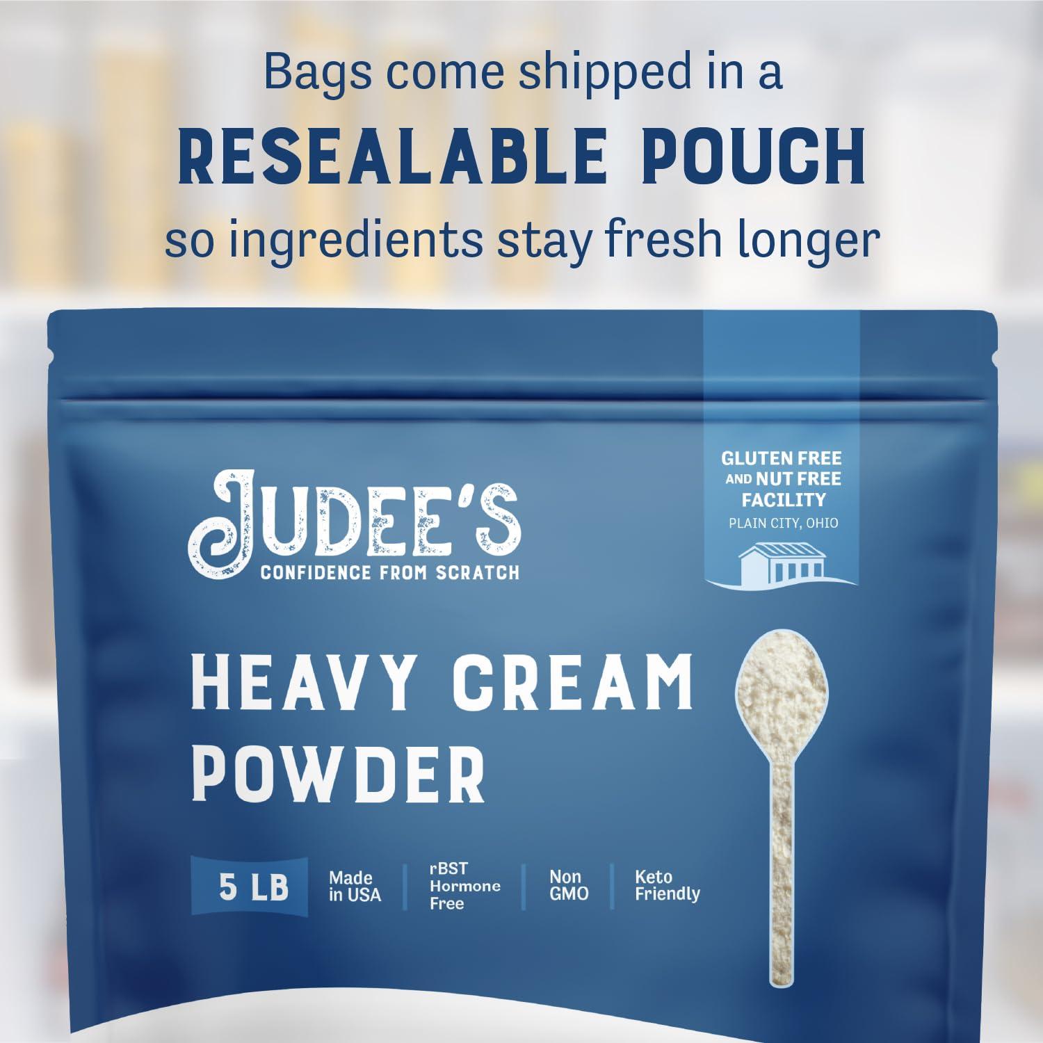 Judee's Gluten Free Judee\'s Heavy Cream Powder 5 lb - GMO and Preservative Free - Produced in the USA - 100% Gluten-Free - Keto Friendly - Add Healthy Fat to Coffee, Sauces, or Dressings - Make Liquid Heavy Cream