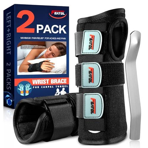 FEATOL FEATOL 2 Pack Wrist Brace for Carpal Tunnel Relief, Adjustable Wrist Support Brace with Metal Splints Both Hands, X-SmallArm Compression Hand Support for Arthritis, Tendonitis, Sprain, Injuries, Wrist Pain,Right and Left