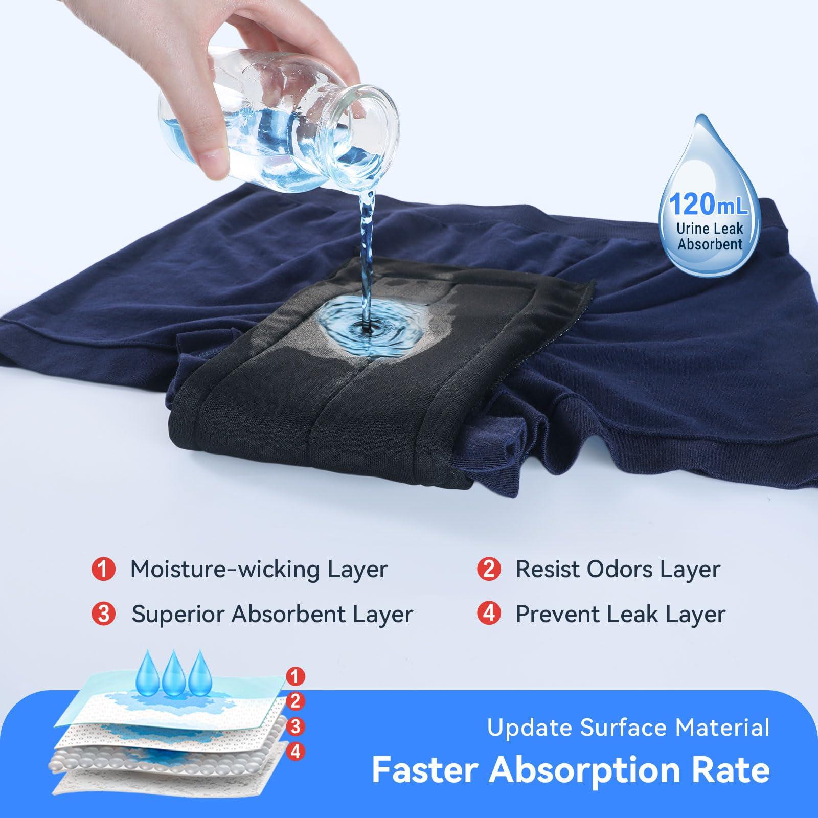 CARER Healthcare Incontinence Pregnancy Incontinence Underwear for Men Washable Mens Incontinence Underwear Reusable Modal Seamless Mens Urinary Incontinence Boxer Briefs Underwear with Front Absorbent Area, 2 Pack (Blue, X-Large)