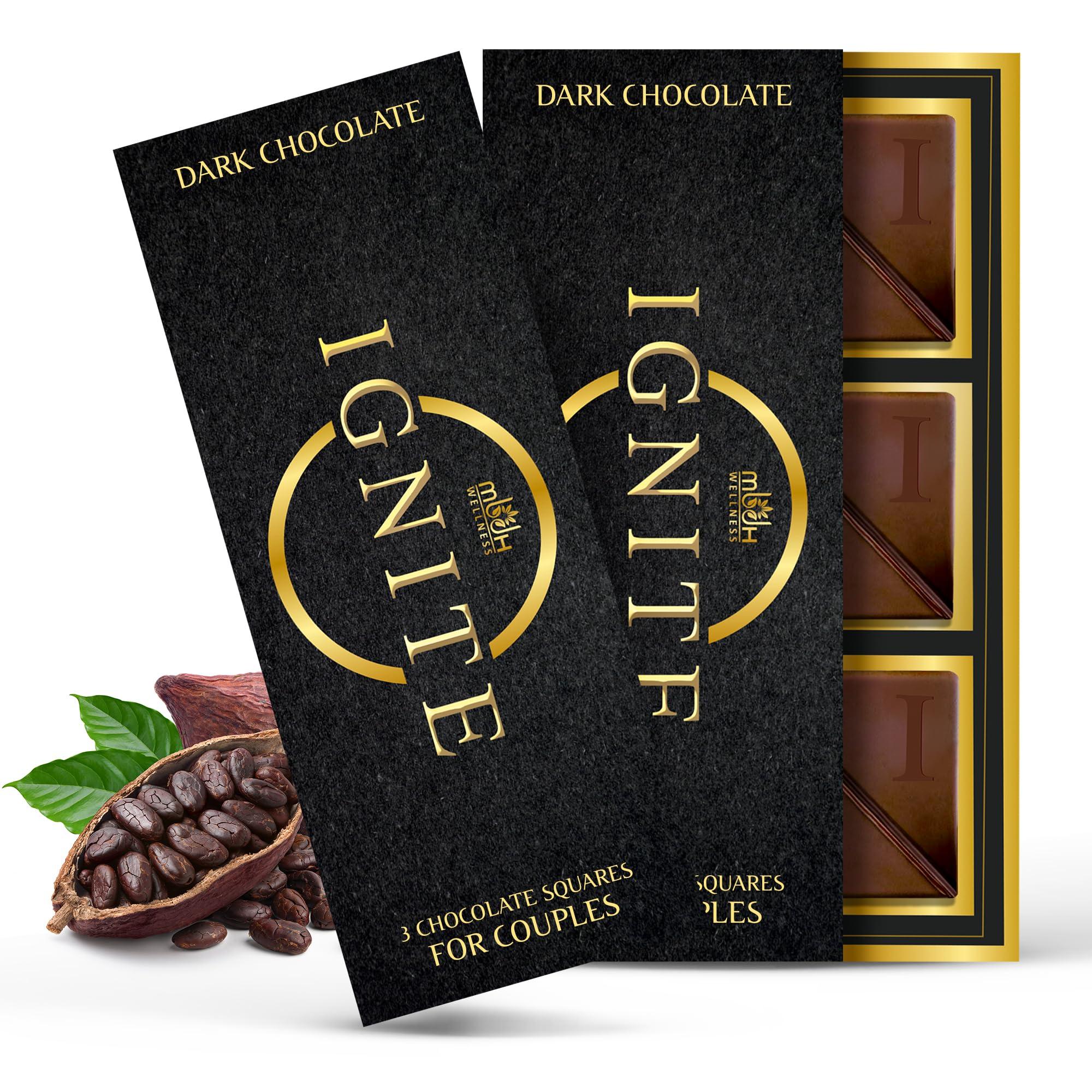 MBDH Wellness Ignite Dark Chocolate Bars - Premium Dark Chocolate Squares for Couples - 60% Cocoa, Vegetarian - Crafted with Epimedium and Maca Root for a Delightful Experience - Ideal for Men & Women - Pack of 2