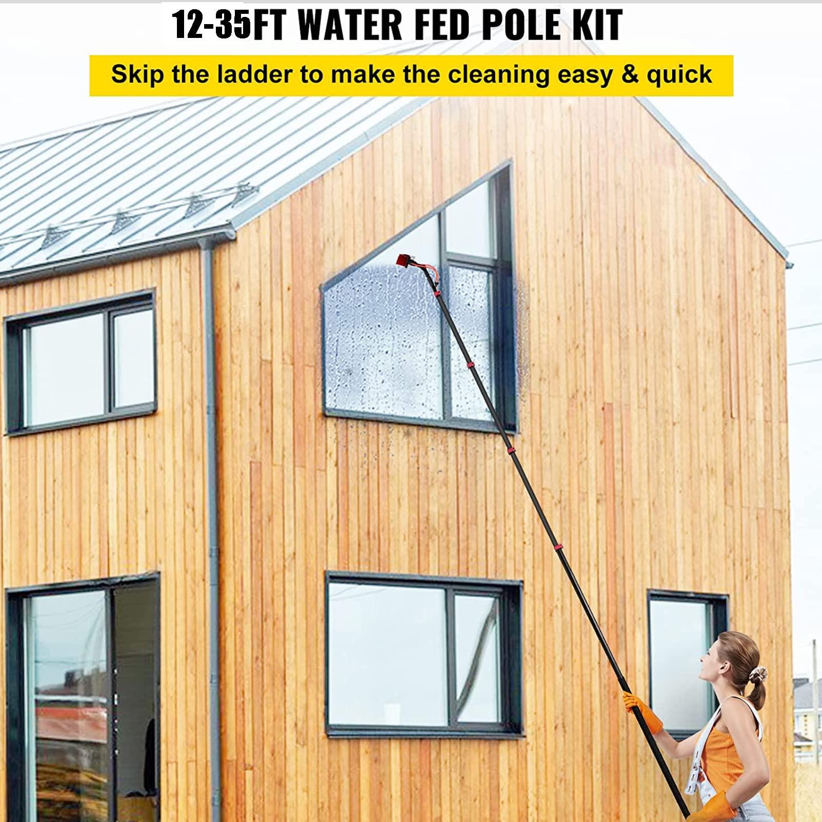 SHENUZ Water Fed Pole for Window & Solar Panel Telescopic Extension Pole Window Cleaning Kit with 4-Hole Water Fed Brush,29FT/9M