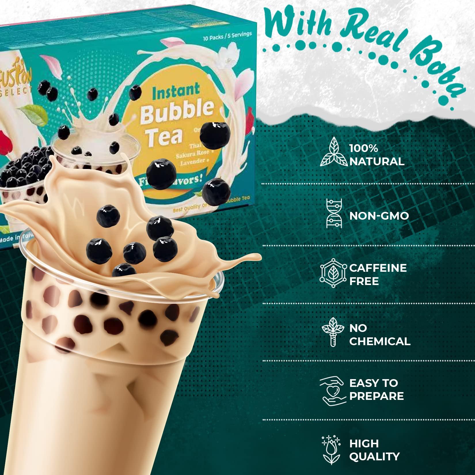 Fusion Select Fusion Select 5 Packs Authentic Tea Flavors Sakura, Lavender, Rose, Thai Tea, Original Milk Tea Boba Tea Kit Extra Rich Flavor Bubble Tea Drinks, Boba Tapioca Pearl, Boba Straws, Complete Boba Kit