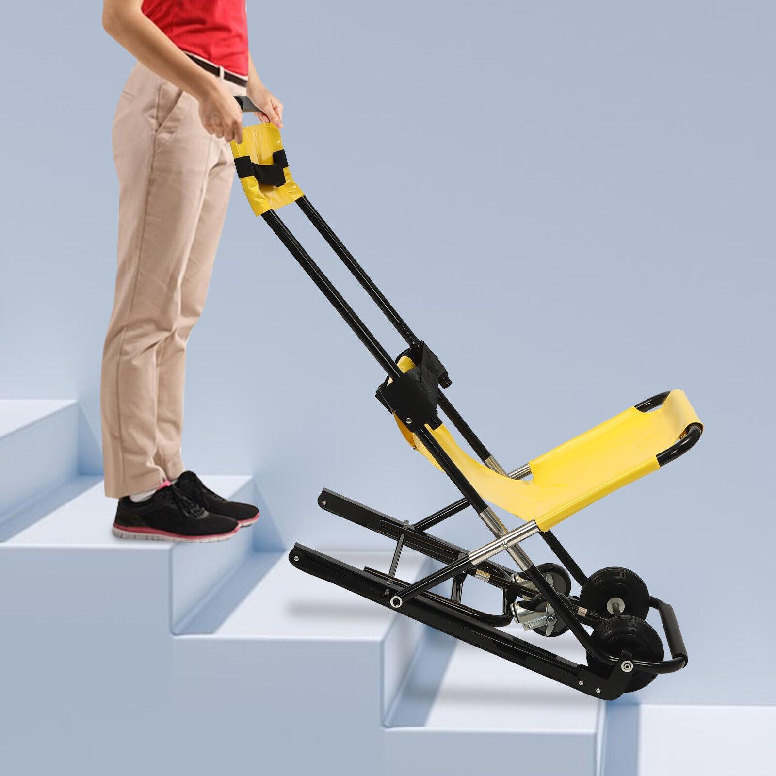 YINZINR Portable Folding Stair Chair, Lift Climbing Stair Chair for Ambulance Firefighter Evacuation Use, w/Adjustable Headrest & Safety Belts, 350 Lbs Capacity
