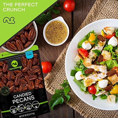 Nut Cravings NUT CRAVINGS - Candied Pecans Honey Glazed Praline, No Shell (16oz - 1 LB) Bulk Nuts Packed Fresh in Resealable Bag - Healthy Protein Food Snack, All Natural, Keto Friendly, Vegan, Kosher