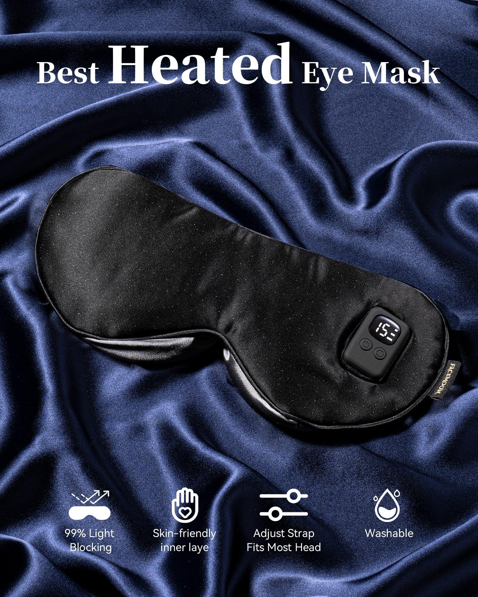 FACEMOON Heated Eye Masks for Dry Eyes - Cordless Warm Eye Compresses for Stye Relief, Heating Pad for Relief Eye Strain, Puffy, Electric Sleep Mask with 3 Temperature & 4 Time Control, FSA HSA EligibleBlack