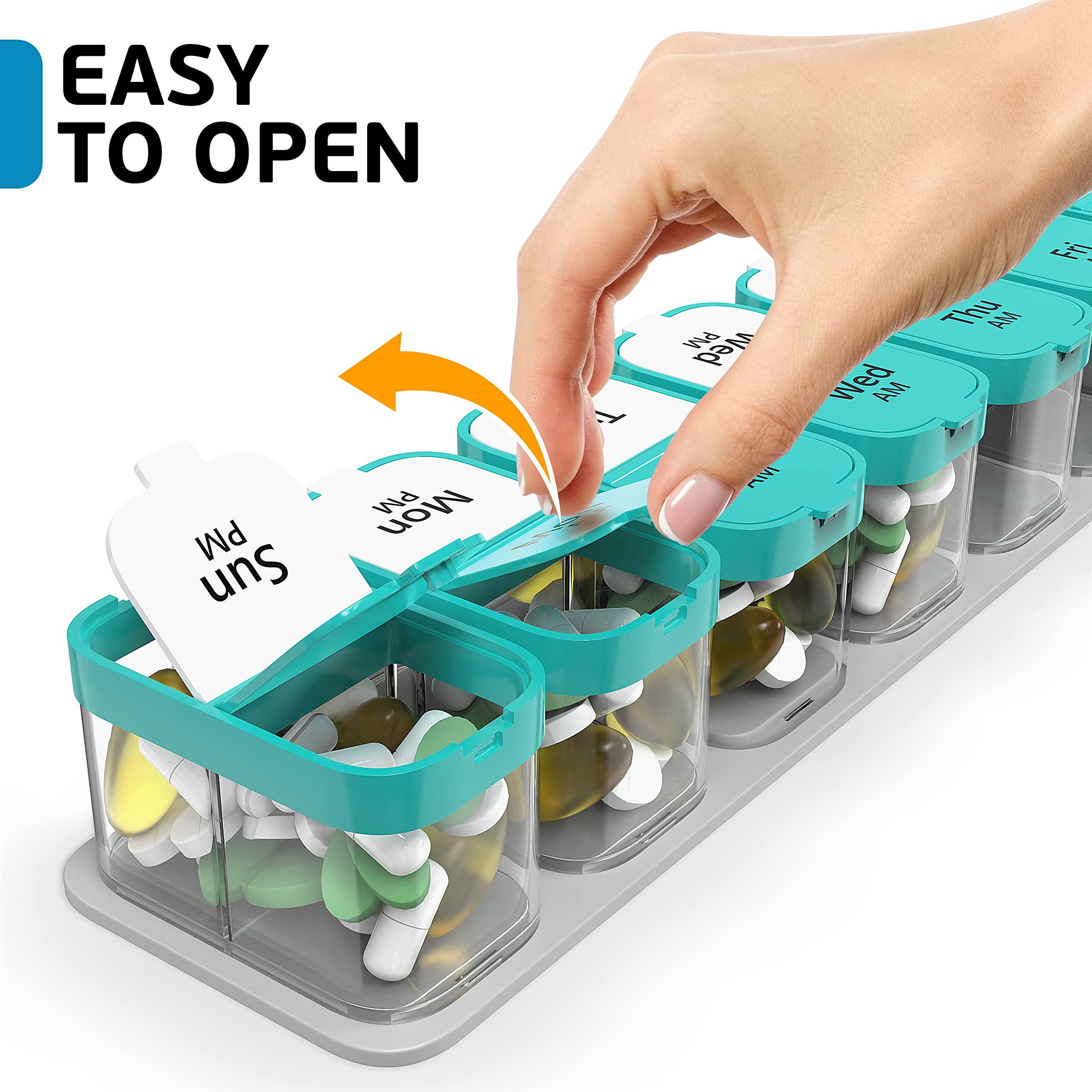 BEXEEN Extra Large Weekly Pill Organizer - XL Daily Pill Box - 7 Day Am Pm Pill Case Jumbo Pill Container for Supplements Big Pill Holder Twice A Day Oversized (Mint/White)