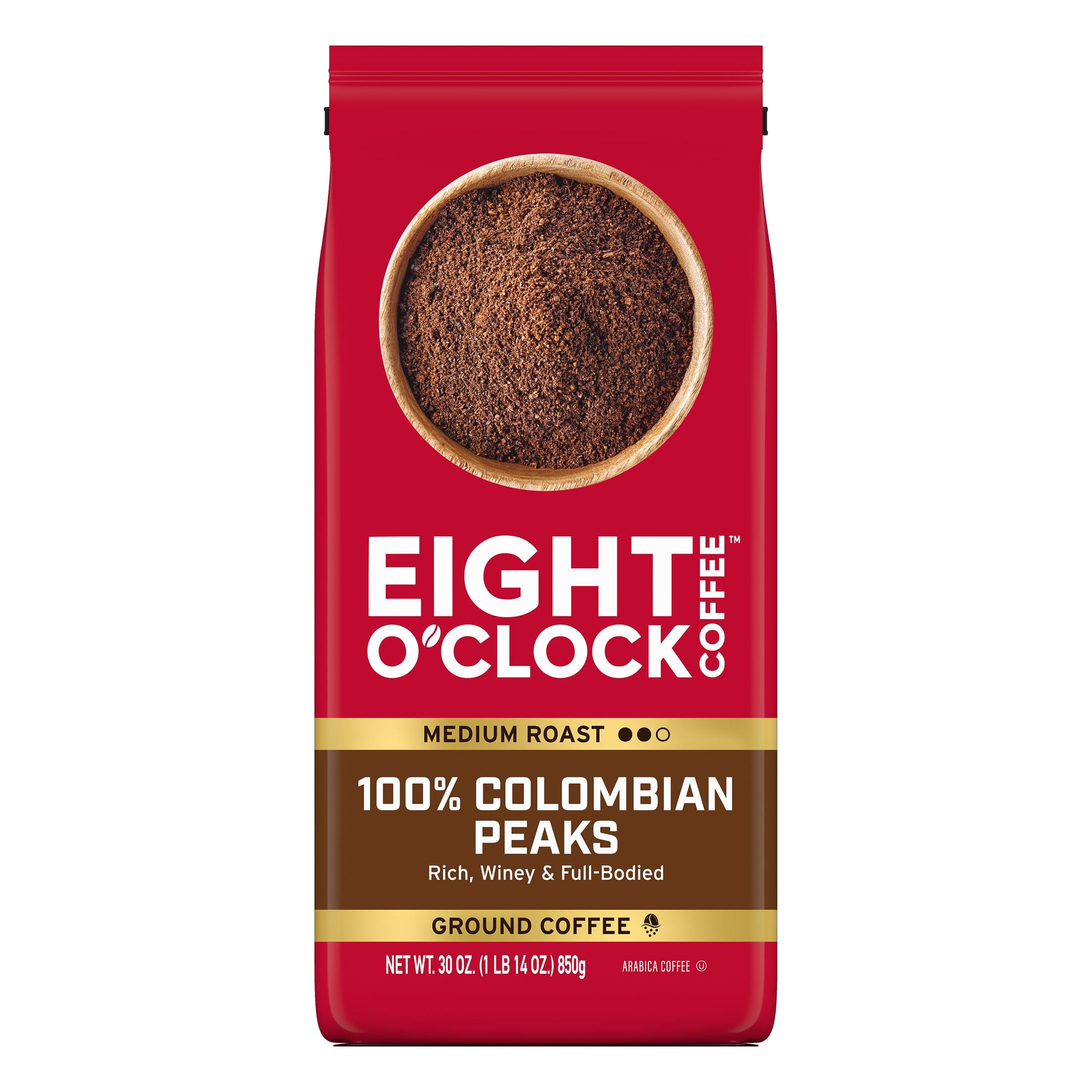 Eight O'Clock Coffee Eight O\'Clock Coffee 100% Colombian Peaks, 30 Ounce (Pack of 1) Medium Roast Ground Coffee, Rich, Winey & Full Bodied