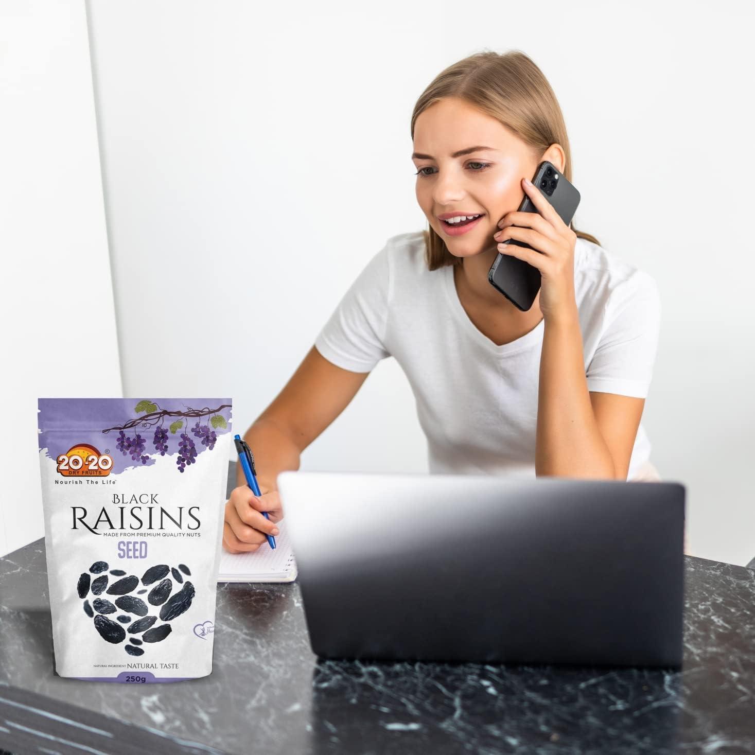 Generic Afghani Black Raisins with seed | Kali Kishmish | Kala Munakka Dry Fruit | Kali Draksh | High in Anti-oxidants | Healthy & Delicious | 250g