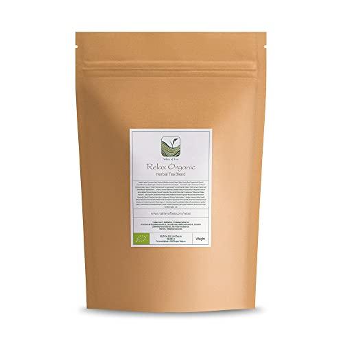Valley of Tea Relaxing Organic Tea Chamomile Blend - Soothes Anxiety and Relieves Stress - Relaxing the Nerves - Calming Camomille Loose Leaf Blend - Camomille Teas Camameal Tea Camimile Camomile Herb 100g