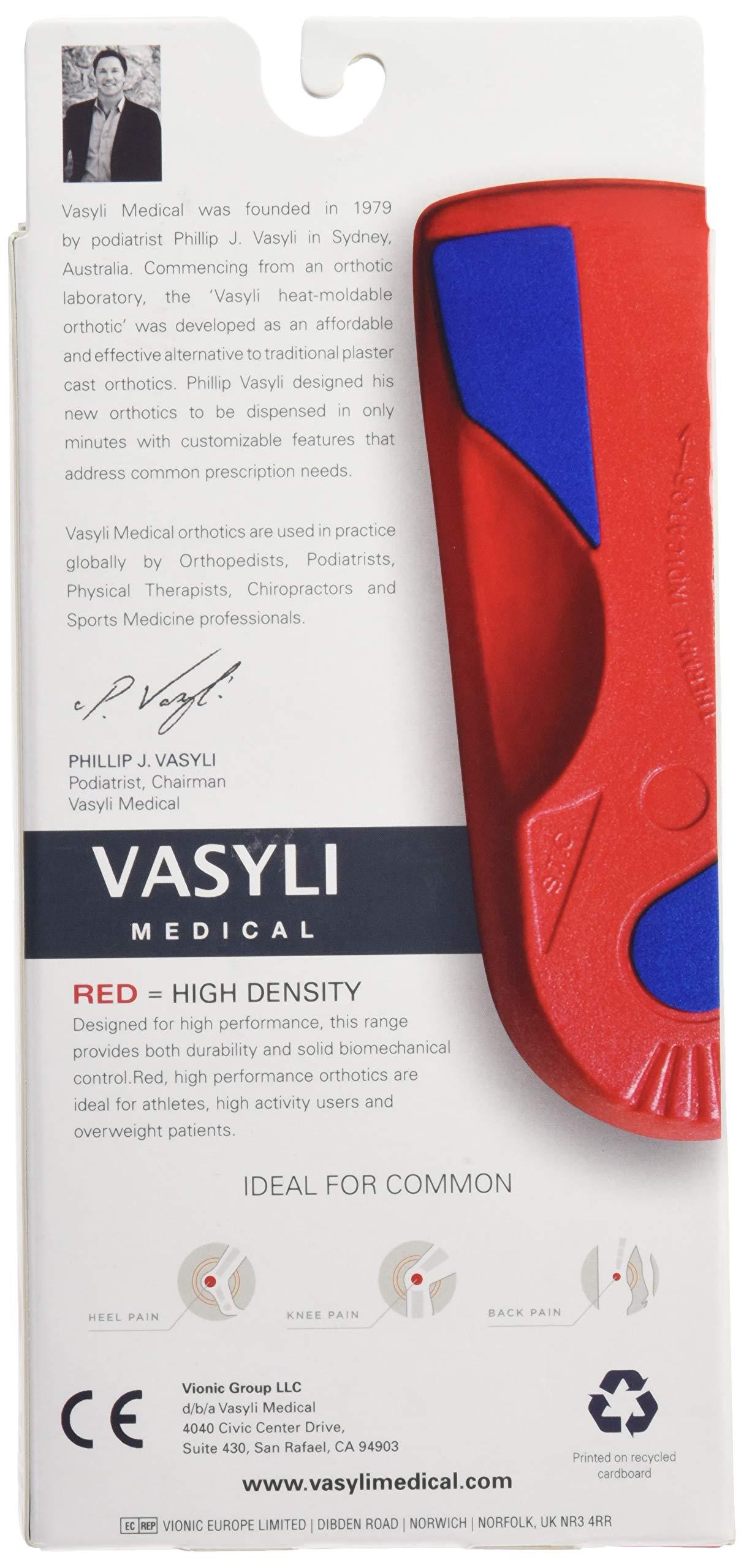 Vasyli Vasyli Custom 3/4 Length Insoles, Red, Small, Fast & Effective Pain Relief, Solid Biomechanical Control, Firm Density, High Performance Orthotic, Athletes, Overweight Patients, Heat Moldable