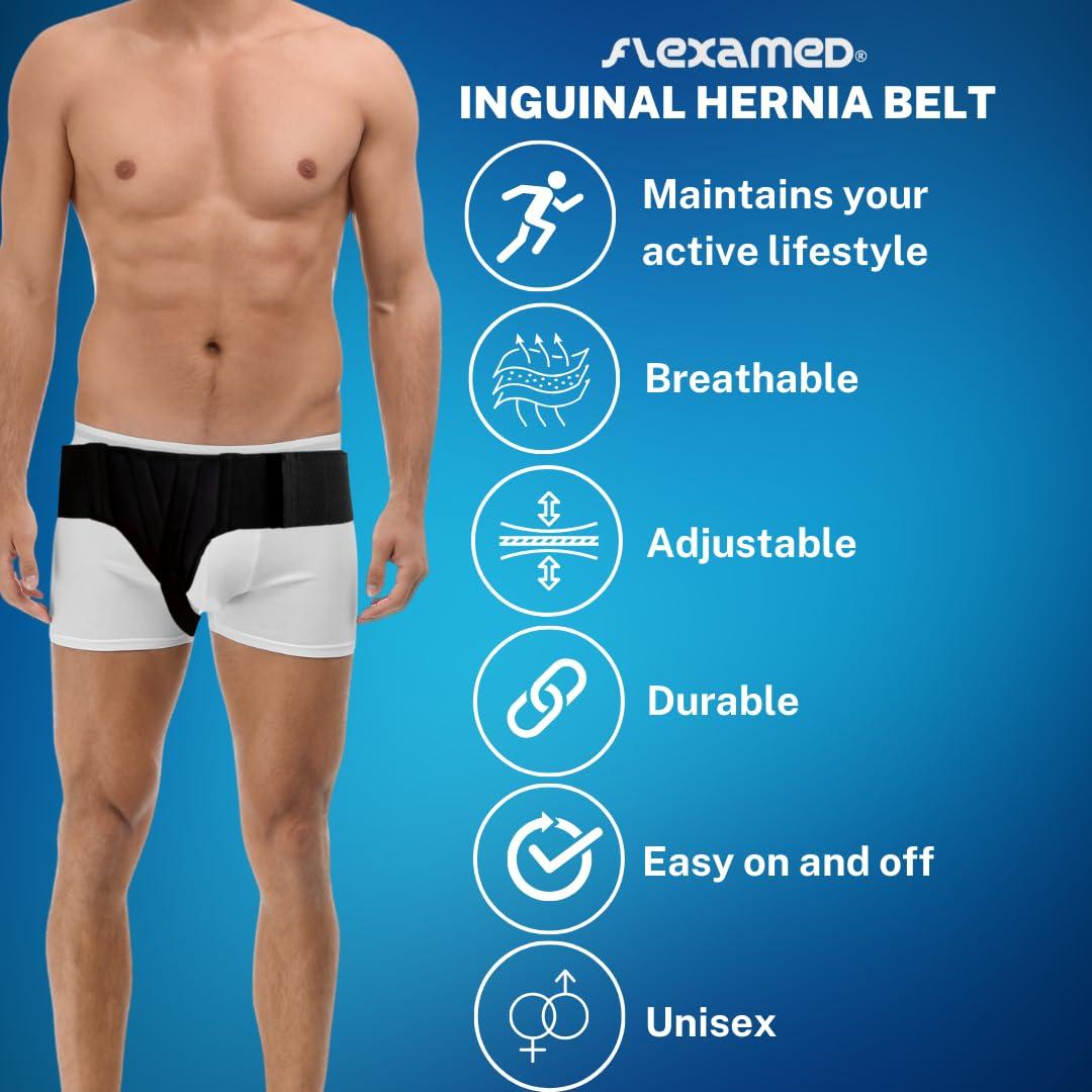 FlexaMed FlexaMed Right Side Inguinal Hernia Groin Belt with Compression Pad Black (M 32-36)