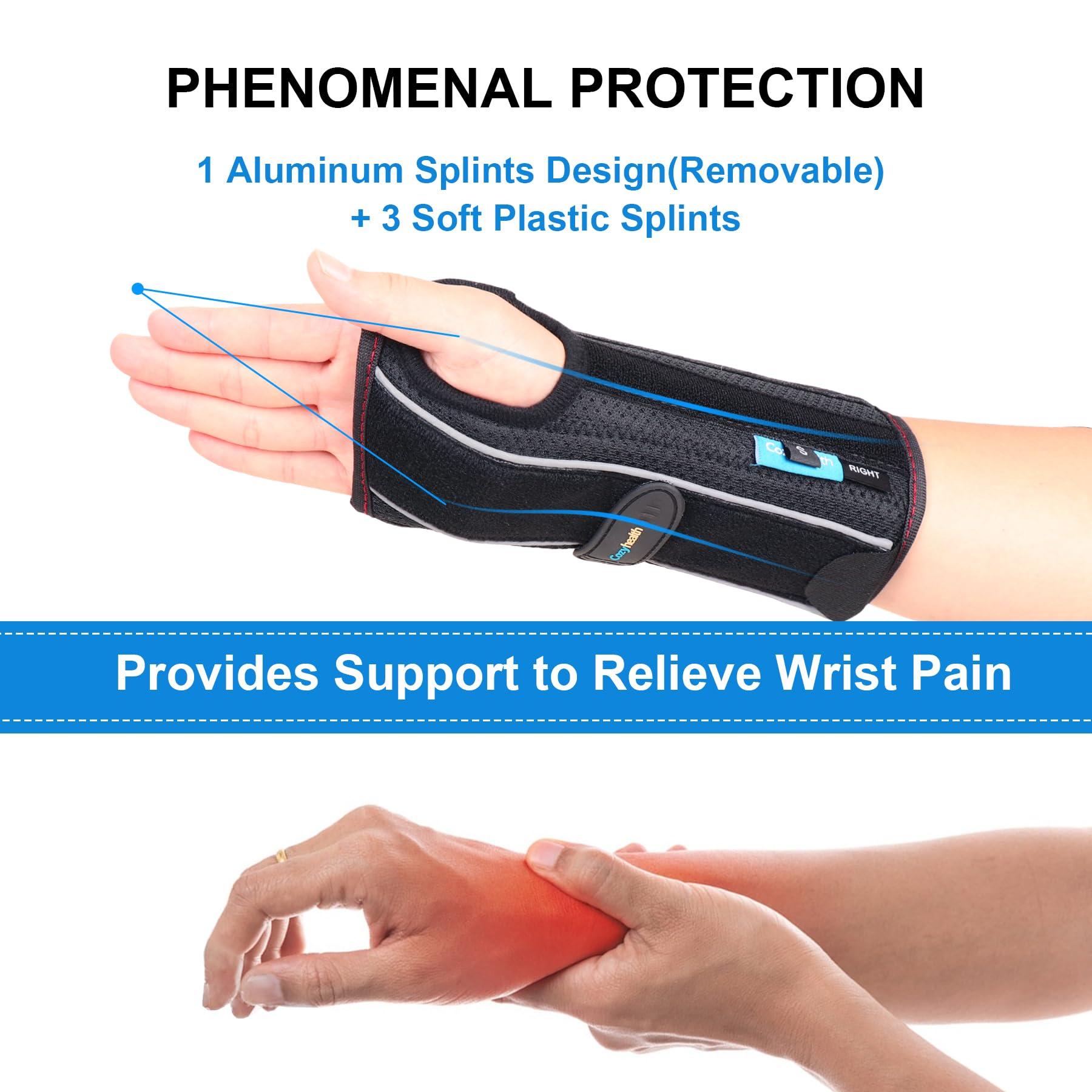 Cozyhealth Carpal Tunnel Wrist Brace Night Support - Wrist Splint Arm Stabilizer & Hand Brace for Carpal Tunnel Syndrome Pain Relief with Compression Sleeve for Forearm or Wrist Tendonitis Pain (Right, L)