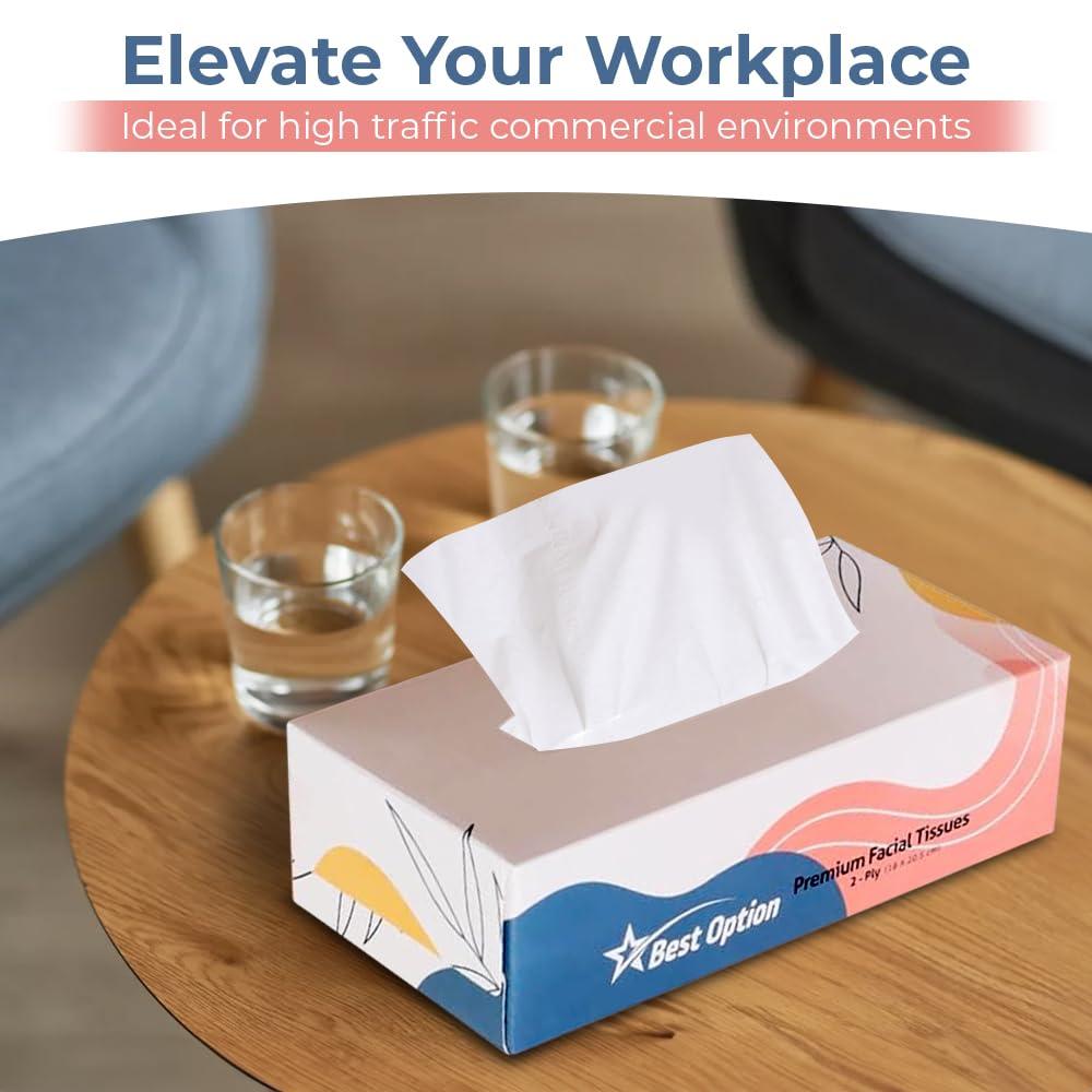 Best Option Soft 2-Ply Facial Tissue, White, 100-Count Box| Professional, Gentle and Durable | Great for Bathroom, Office, Business, School (3,000 Tissues, Bulk Pack of 30-Boxes)