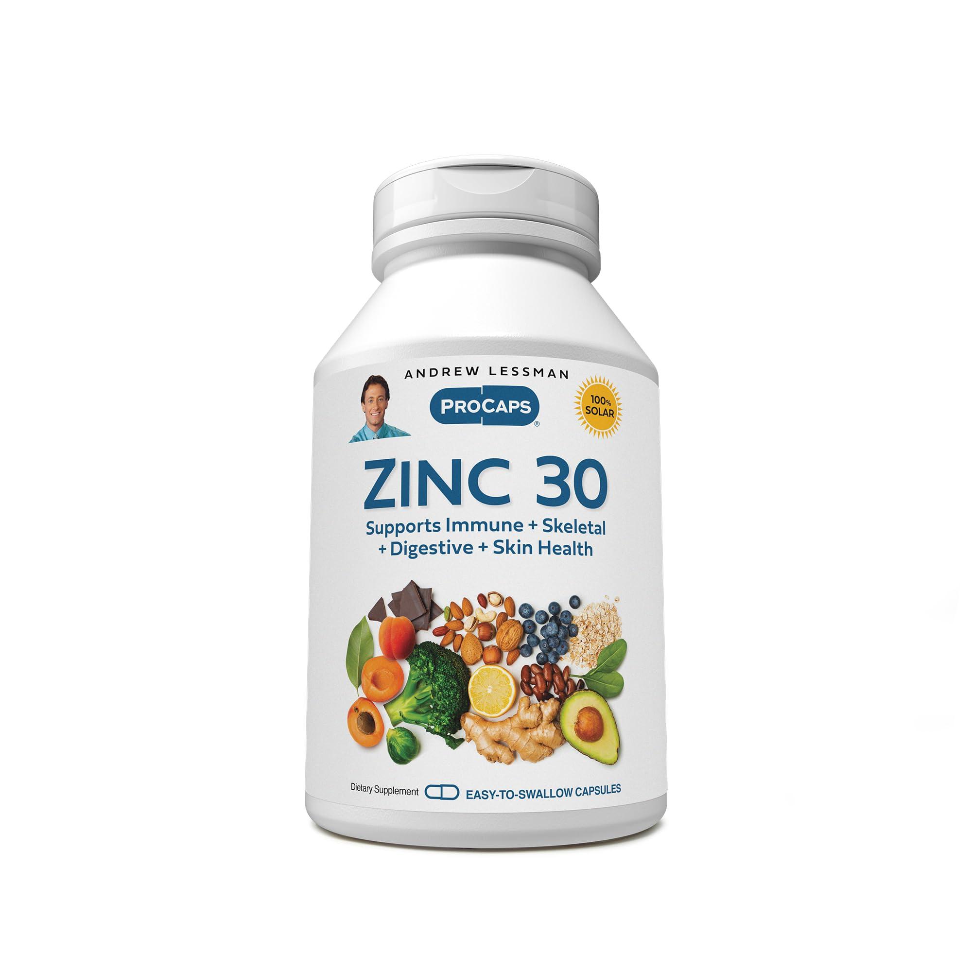 ANDREW LESSMAN Andrew Lessman Zinc 30 60 Capsules Highly absorbable Zinc Citrate. Supports Immune, Skeletal, Digestive and Skin Health. Small Easy to Swallow Capsules. No Additives