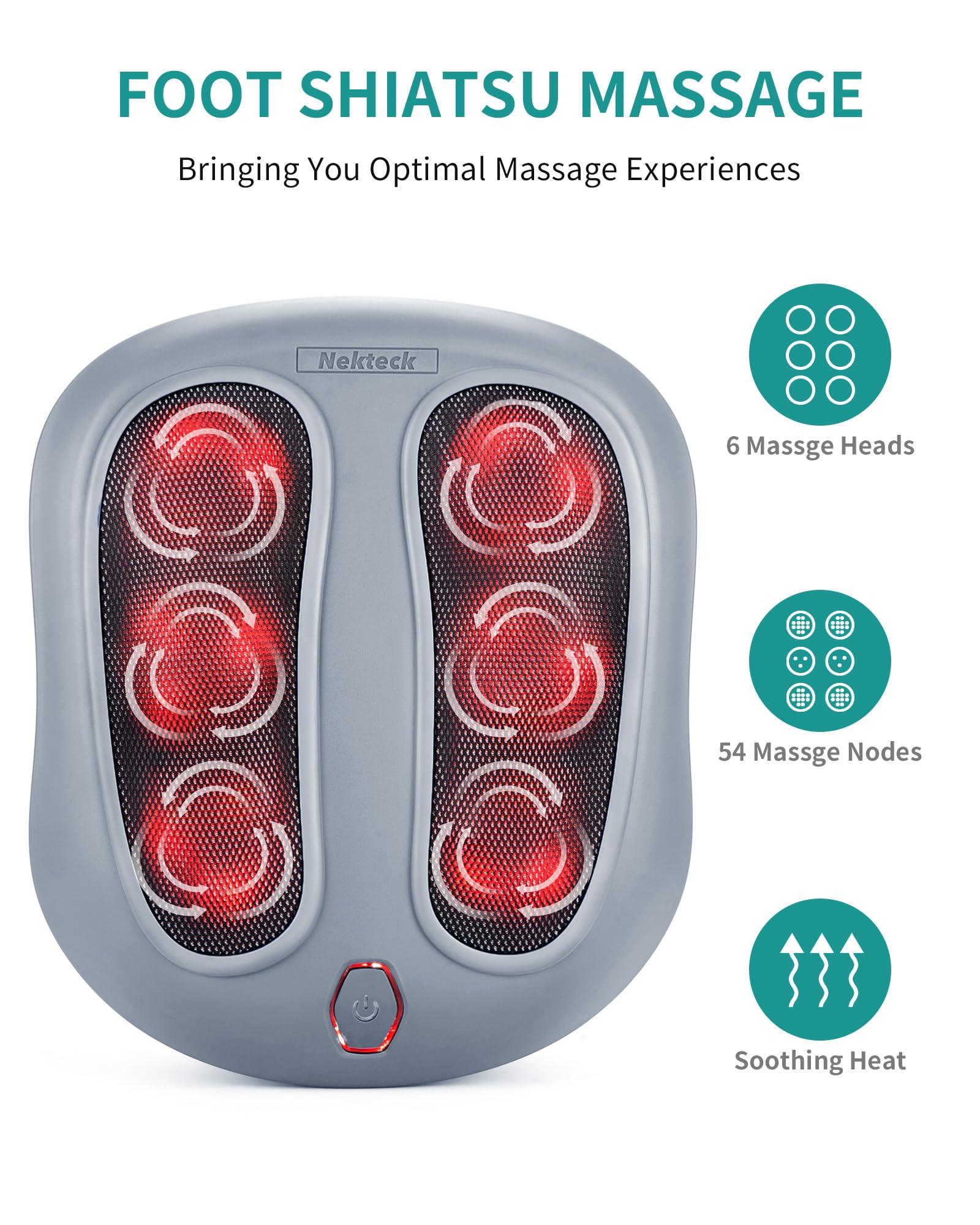 Nekteck Nekteck Foot Massager with Heat, Shiatsu Heated Electric Kneading Foot Massager Machine for Plantar Fasciitis, Built-in Infrared Heat Function and Power Cord(Gray)