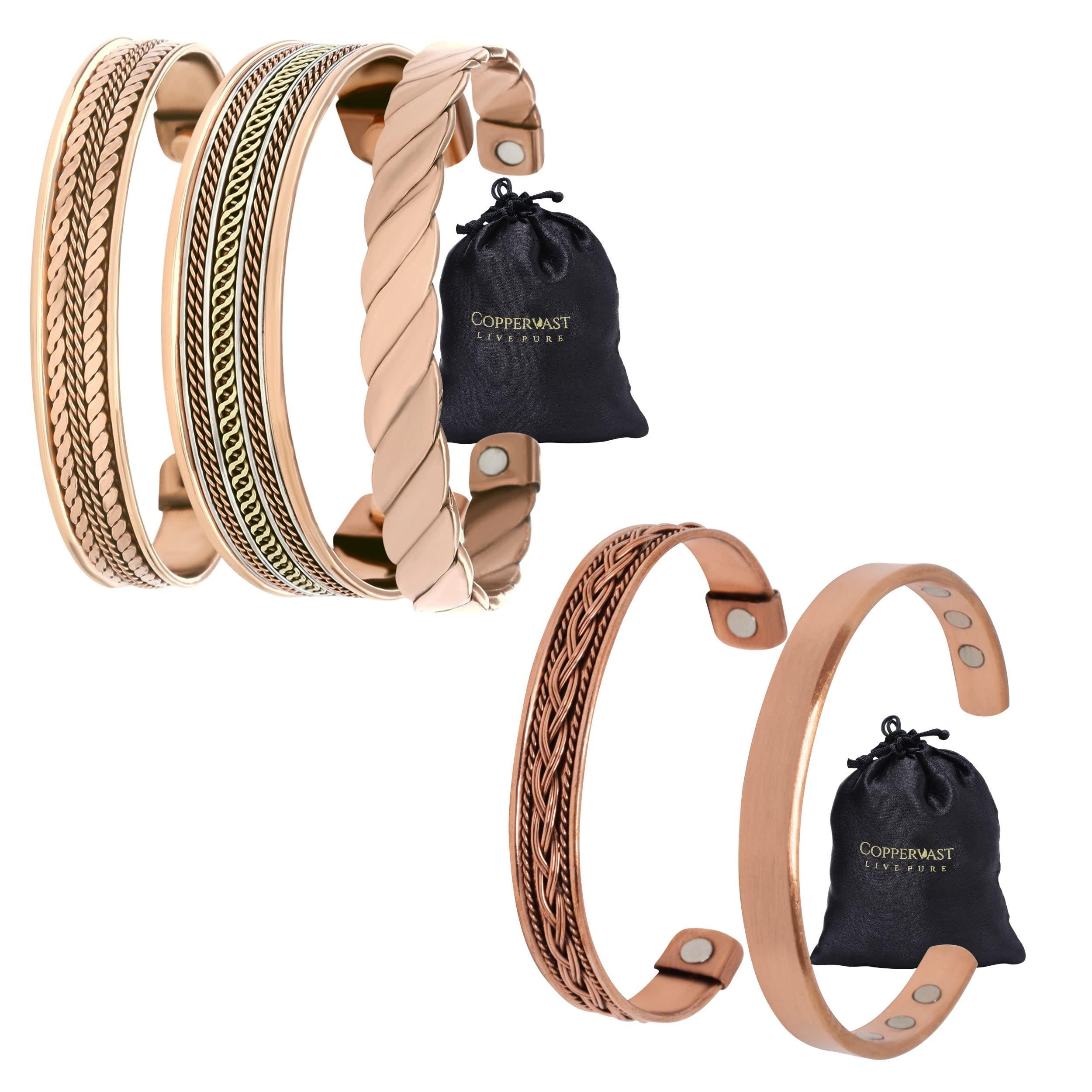 Coppervast Set of 5 Copper Bracelets for Women & Men | Powerful Magnets Effective and Natural Relief