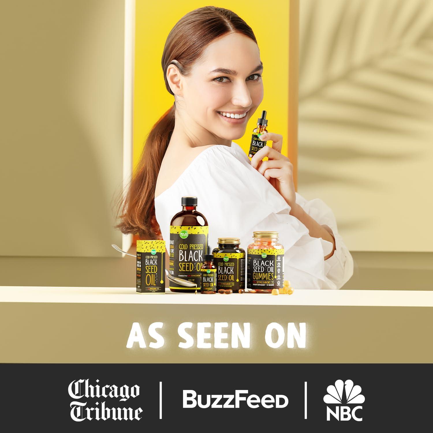 Maju Superfoods MAJU\'s Black Seed Oil 16oz: 3X Thymoquinone, Cold Pressed, 100% Turkish Black Cumin Nigella Sativa Seed Oil (Better Than Organic), Non-GMO, 100% Liquid Pure Blackseed Oil, Glass Bottle