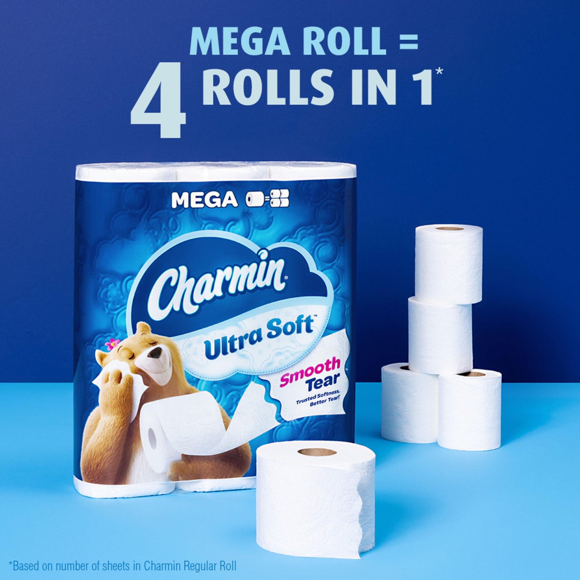 charmin Charmin Ultra-Soft 2-Ply Toilet Paper Mega Rolls, 4\" x 4\", White, 224 Sheets Per Roll, Pack Of 12 Rolls
