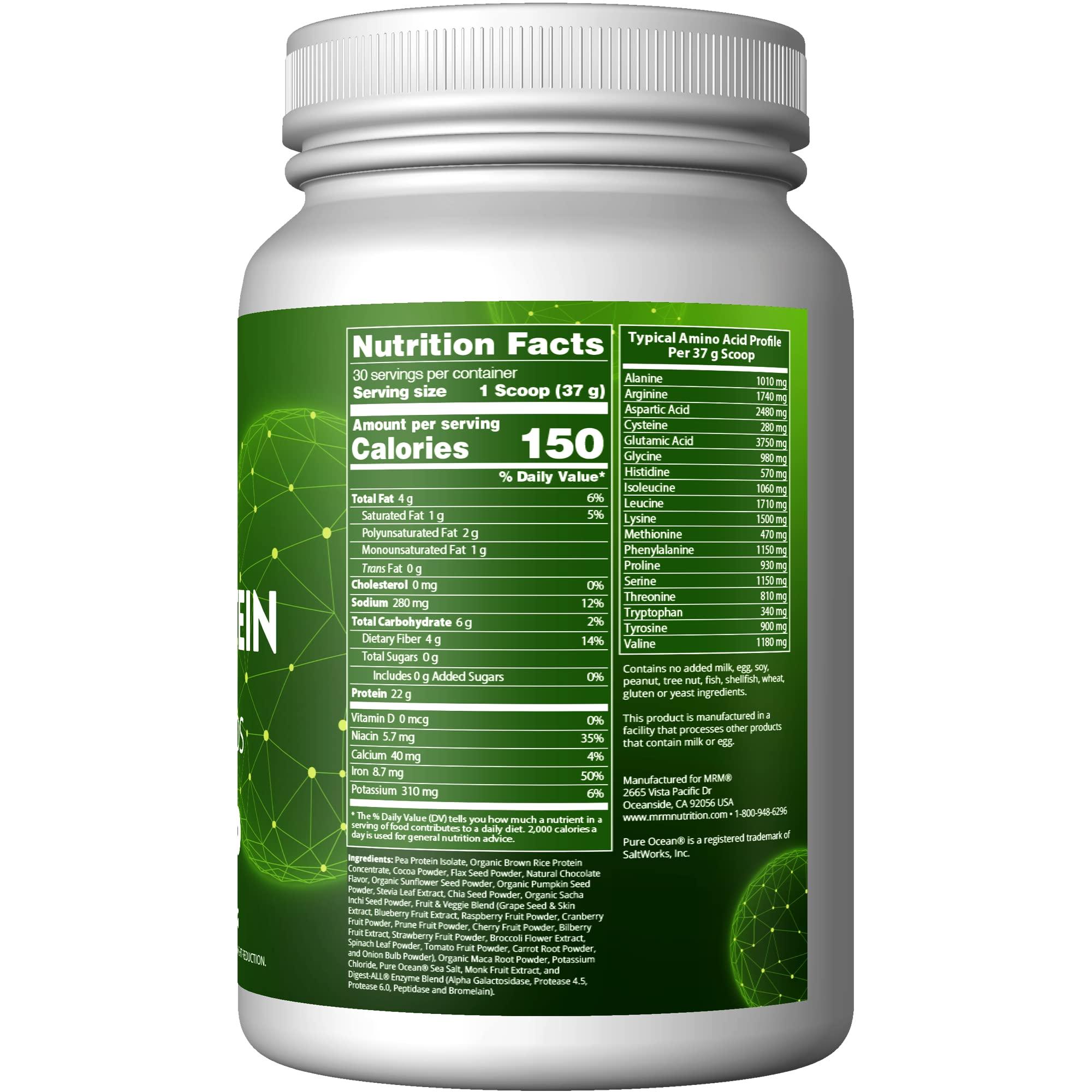 MRM MRM - Veggie Protein Powder, Protein Source for Vegans, Gluten-Free & Preservative-Free, Non-GMO Verified - Chocolate - 2.5 lbs